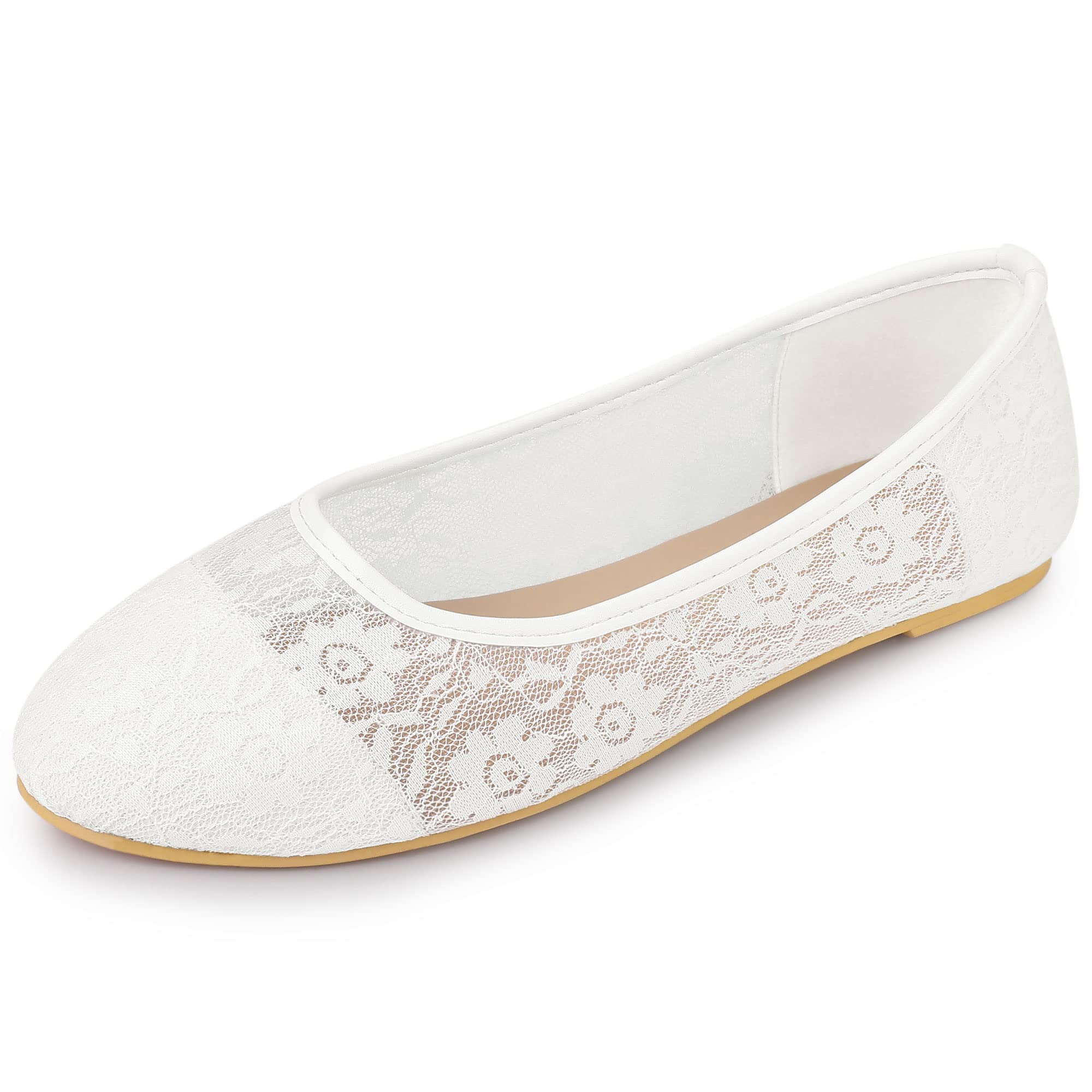 Allegra K Women's Lace Mesh Floral Ballet Flats - Breathable Round Toe Slip-On Shoes for Casual Wear, Office & Wedding Occasions