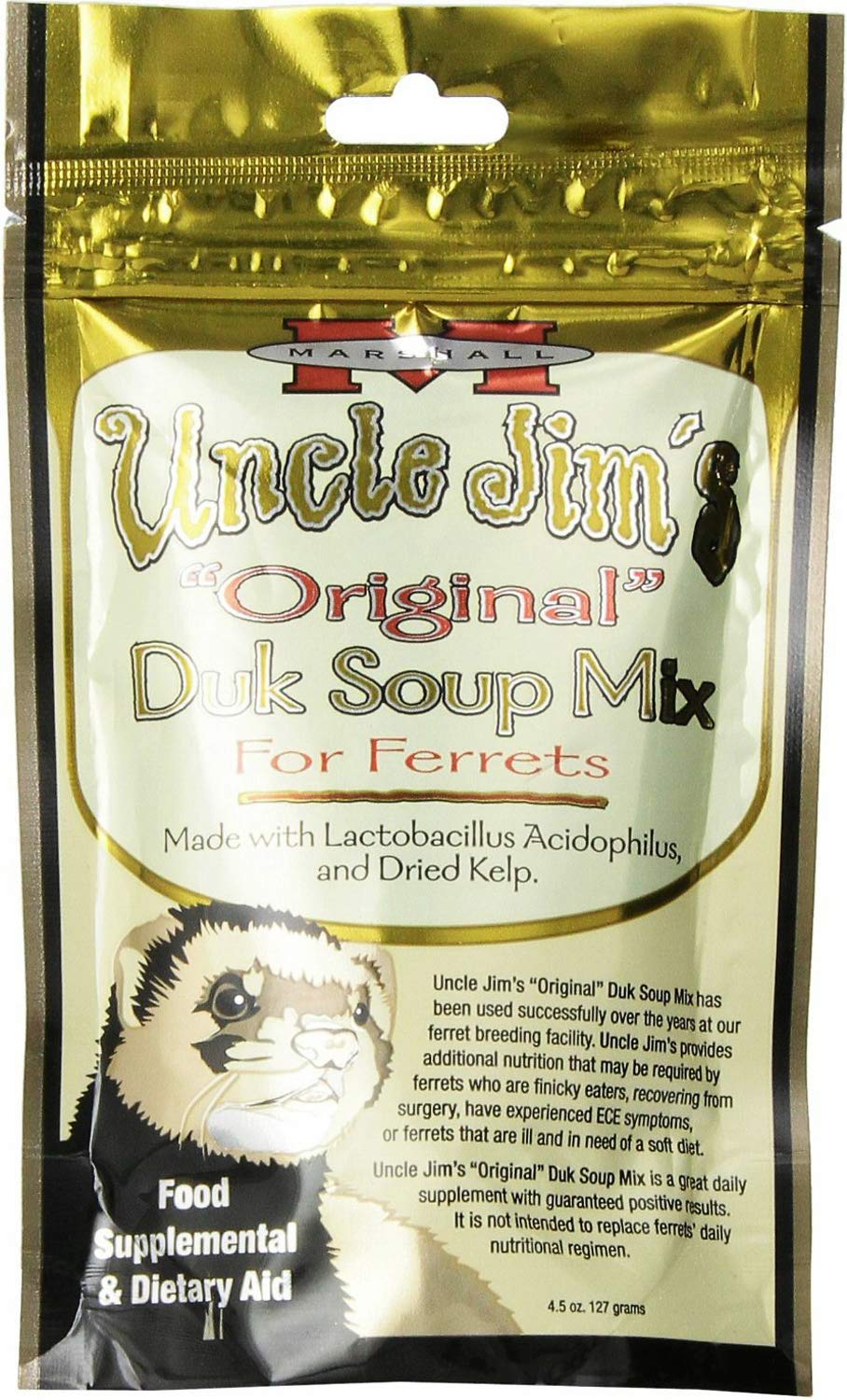 **Marshall Uncle Jim's Original Duk Soup Mix for Ferrets – 1.69Lb (6 x 4.5oz) – High-Protein Ferret Food Supplement for Digestive Health – Perfect for Picky Eaters & Senior Ferrets**