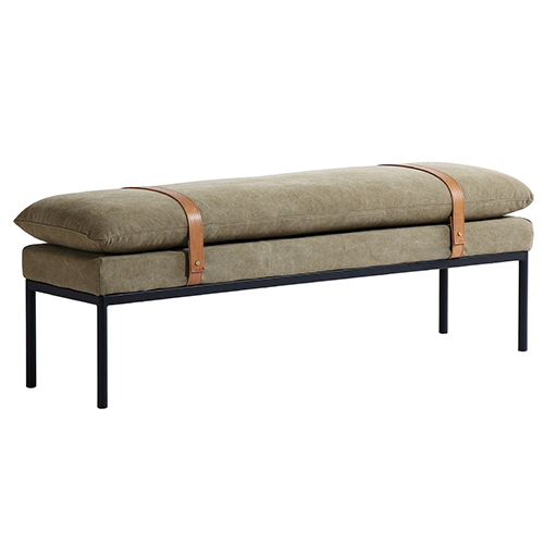 Bayley Leather Strap Bench - Modern Moss Green Upholstered Wooden Bench for Living Room, Bedroom & Entryway