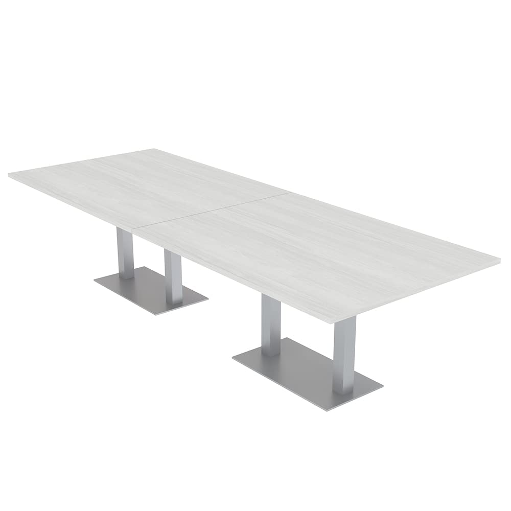 12-Person Rectangular Conference Table - Modular Office Table for Meetings | Harmony Series | 12ft White Cypress Finish | Perfect for Boardrooms, Conference Rooms & Collaborative Workspaces