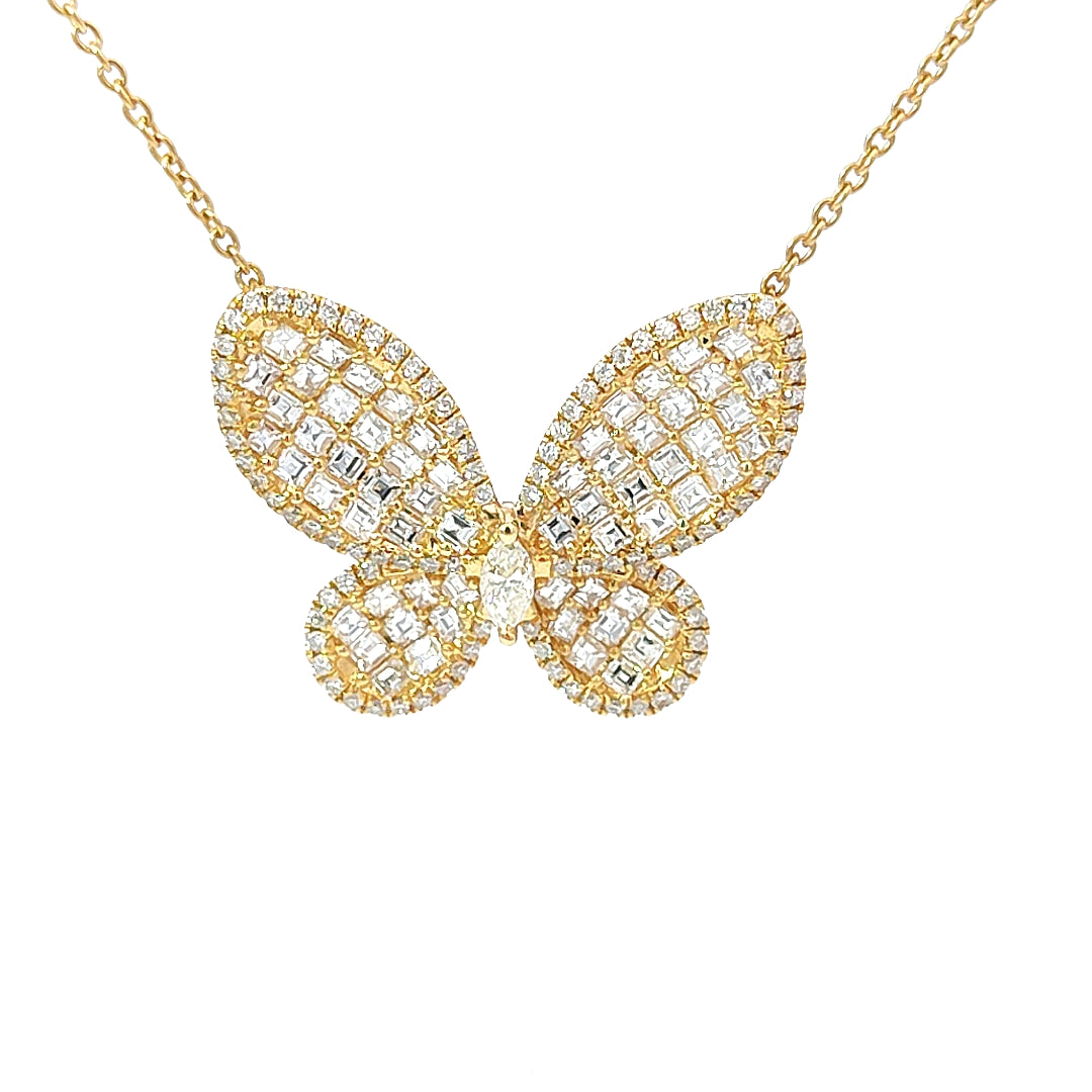 18K Yellow Gold 3.48 Carat Diamond Butterfly Pendant Necklace - Elegant Jewelry Gift for Women, Perfect for Anniversary, Birthday & Special Occasions