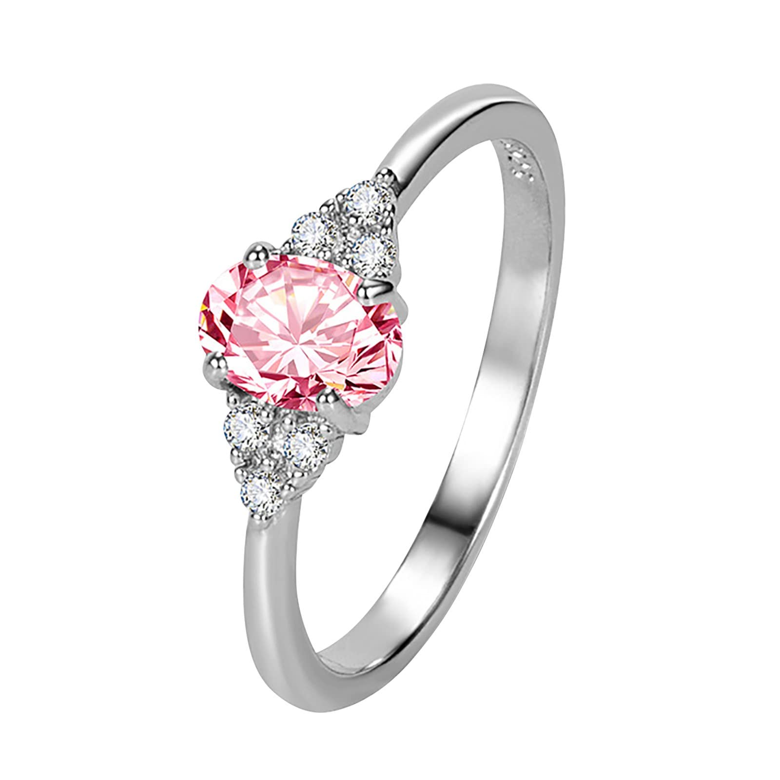 Plated Silver Cubic Zirconia Round Solitaire Engagement Ring for Women - Elegant Wedding Band with Oval White Zircon Diamond, Promise & Bridal Jewelry Gift - Perfect for Proposals, Anniversaries & Special Occasions