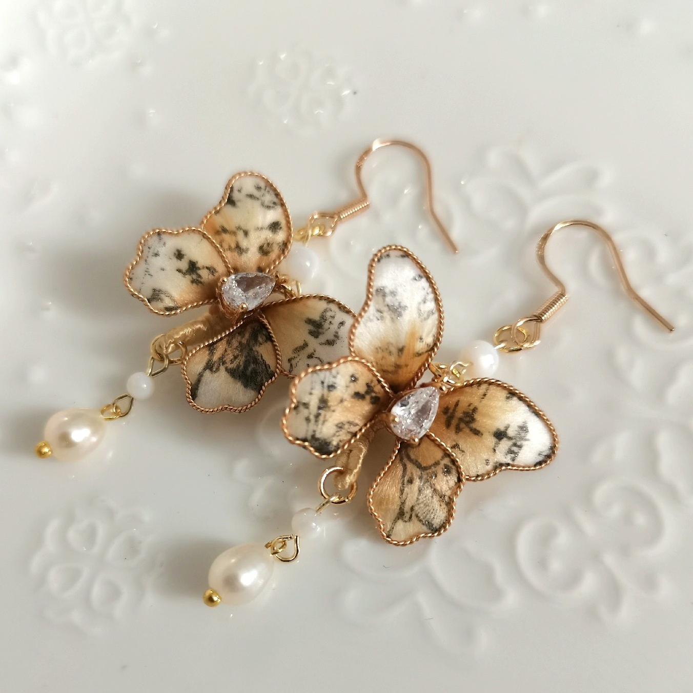 Exquisite Butterfly Silk Earrings for Women - Handmade Ronghua Floral Design - Perfect for Weddings, Parties & Special Occasions