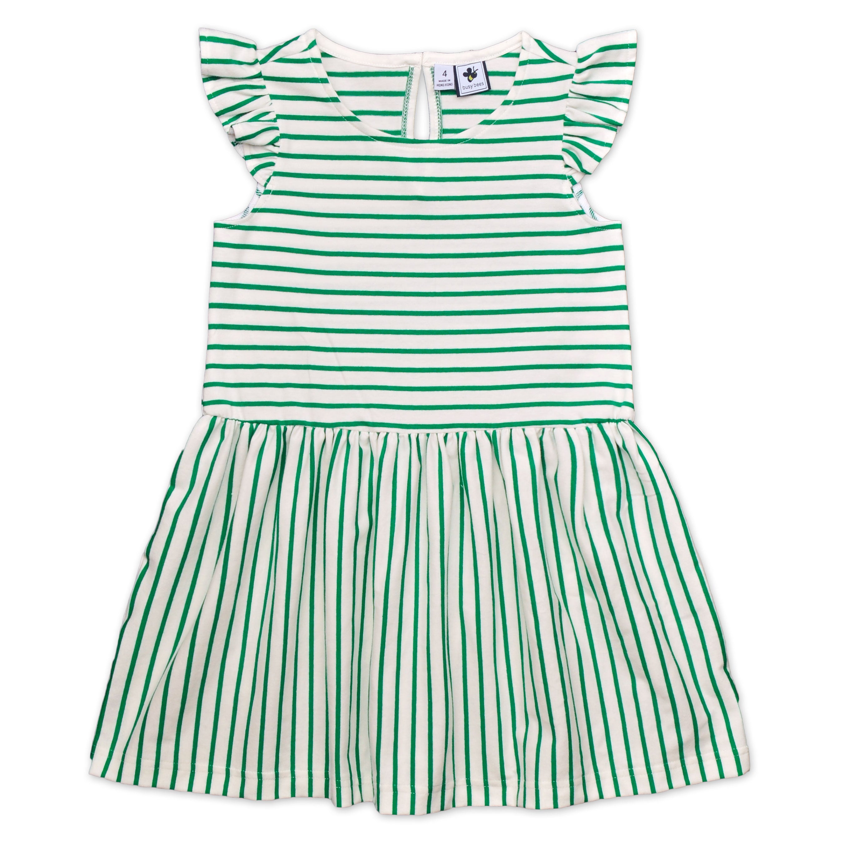 Penelope Girls Drop Waist Dress - Green Stripe Floral Print, Casual Summer Dress for Toddler Girls, Perfect for Playdates, Parties & Outdoor Activities