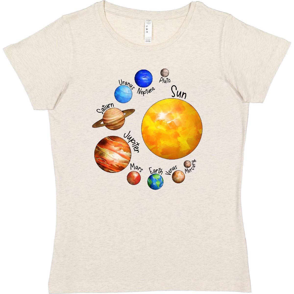 Inktastic Sun and Planets - Yes, and Pluto Women's T-Shirt | Space Astronomy Graphic Tee for Women | Casual Wear, Gift for Space Lovers, Science Enthusiasts