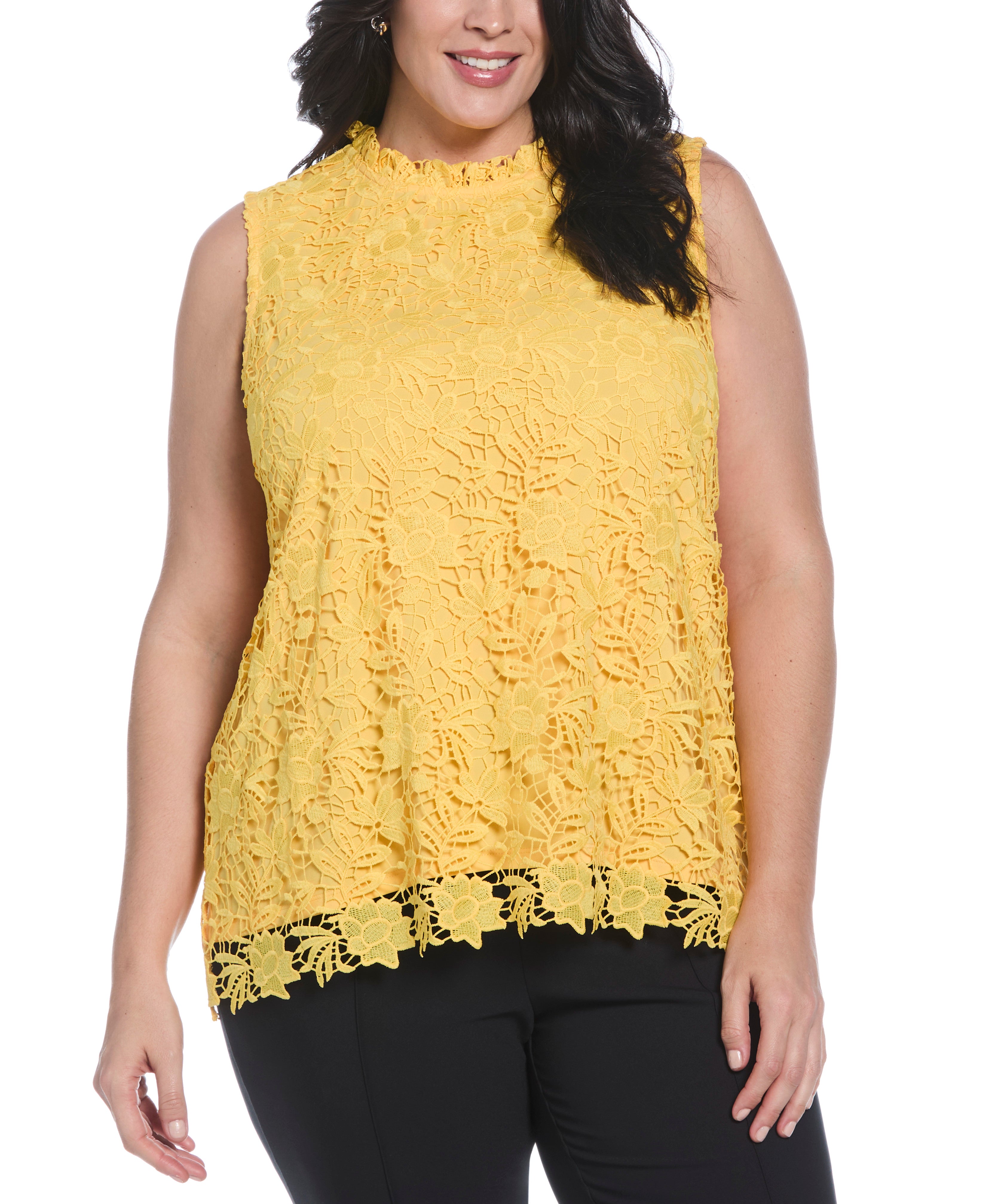 Plus Size Scalloped Lace Blouse for Women - Elegant Floral Embroidered Tunic Top for Casual Wear & Special Occasions