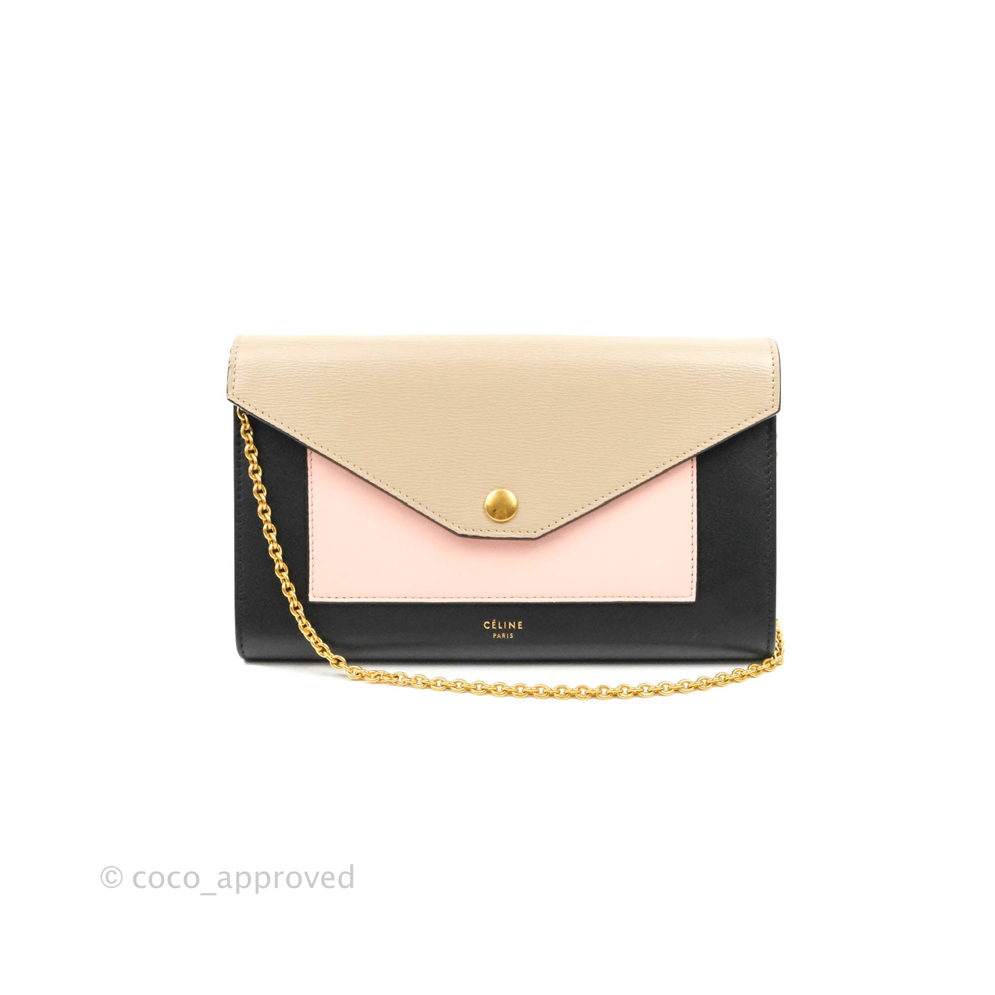 Celine Pocket Envelope Wallet on Chain - Beige, Pink & Black Crossbody Bag for Women | Perfect for Evening Parties, Date Nights & Daily Use