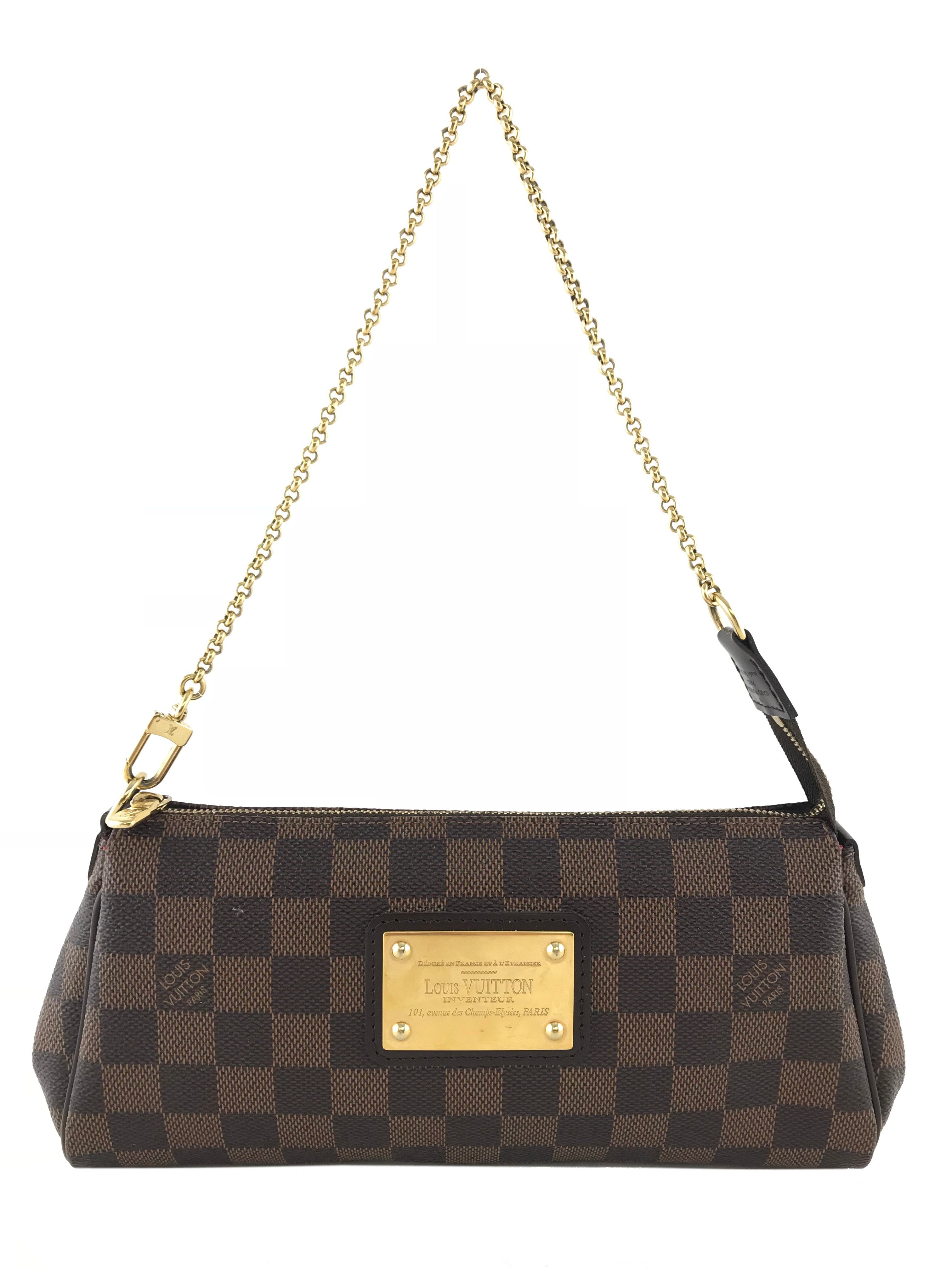 Louis Vuitton Damier Ebene Canvas Eva Clutch Bag - Luxury Crossbody Purse for Women | Perfect for Evening Events, Travel & Daily Use