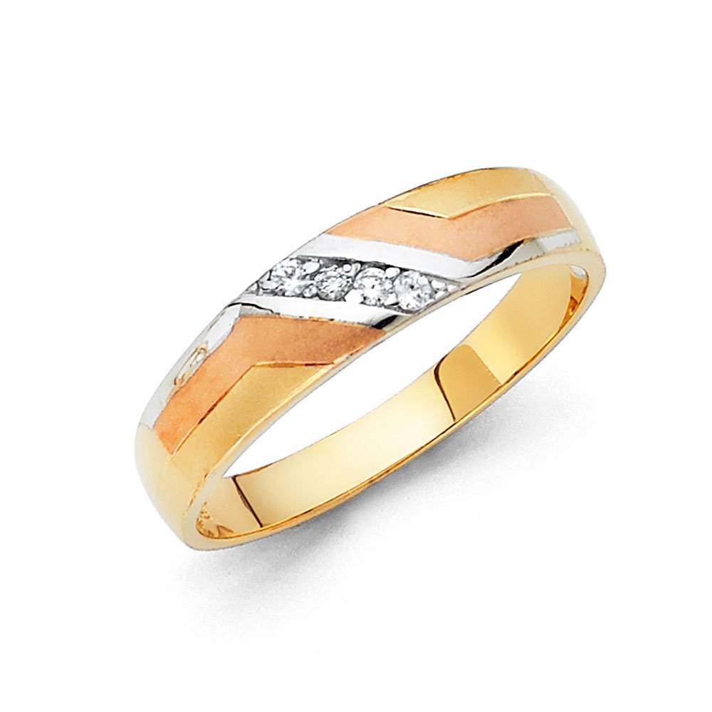 14K Gold Men's Wedding Band Ring with Round Cubic Zirconia - Anniversary Gift for Him, Engagements & Special Occasions | Jewels By Lux