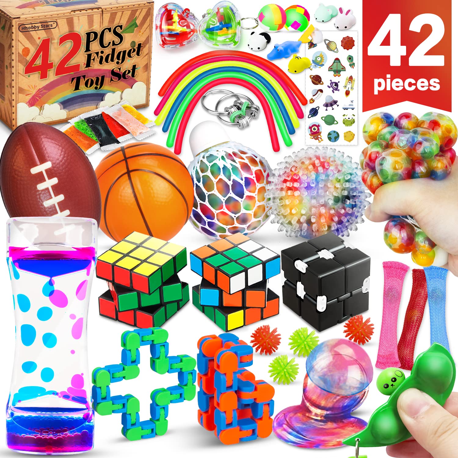 42-Piece Fidget Toy Variety Pack - Bulk Sensory Toys for Kids & Adults - Stress Relief & Anxiety Tools for ADHD, Autism - Perfect for Classroom Prizes, Party Favors, Carnival Games & Office Desk Toys