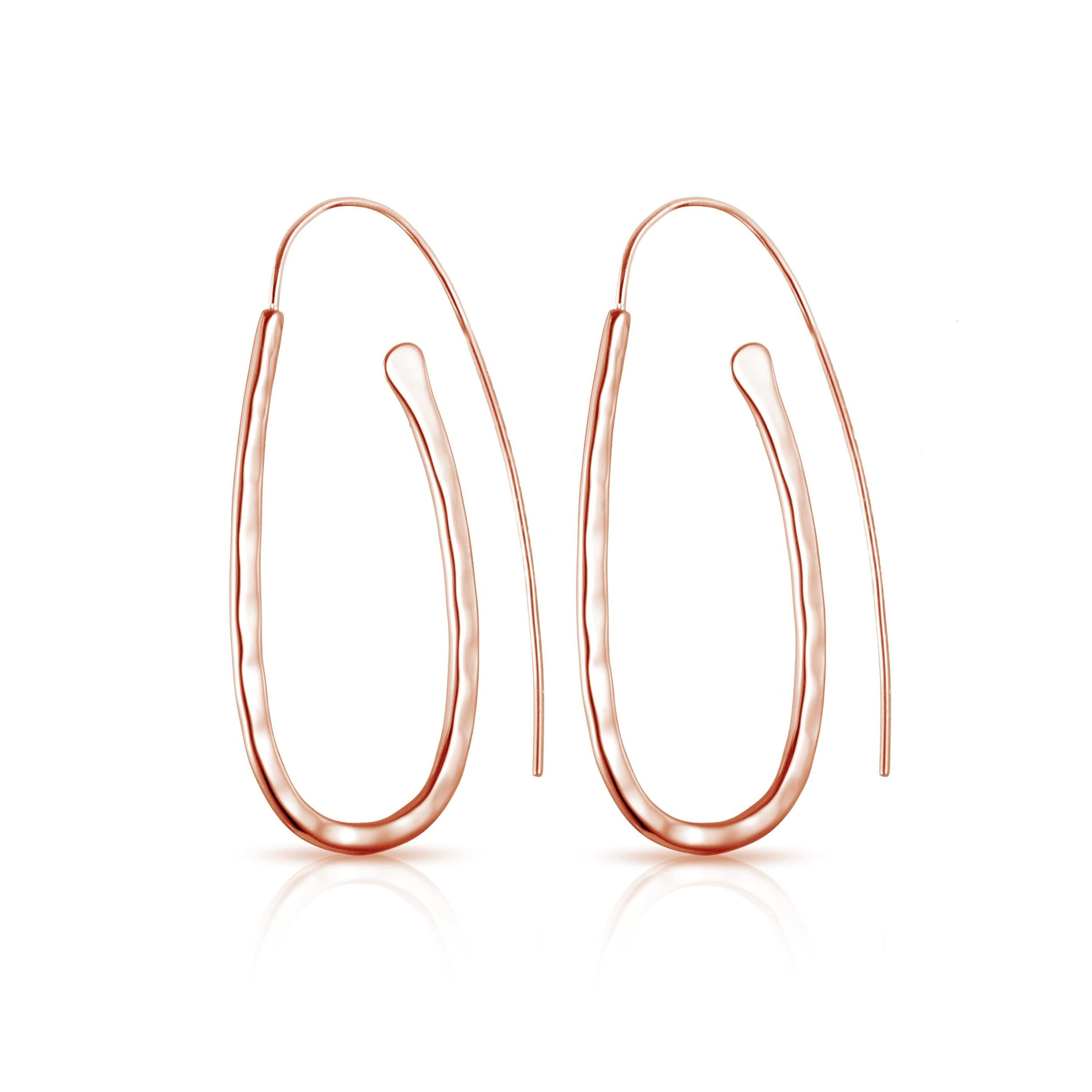 Philip Jones Rose Gold Plated Sterling Silver Hammered Hoop Earrings for Women - Elegant & Durable Fashion Jewelry for Parties, Weddings & Everyday Wear