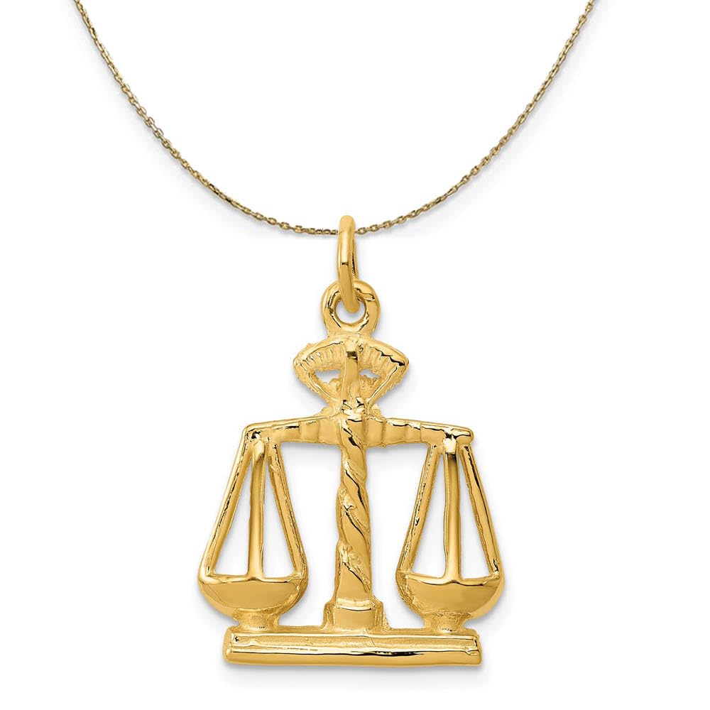 14k Yellow Gold Scales of Justice Necklace - Elegant Black Bow for Lawyers
