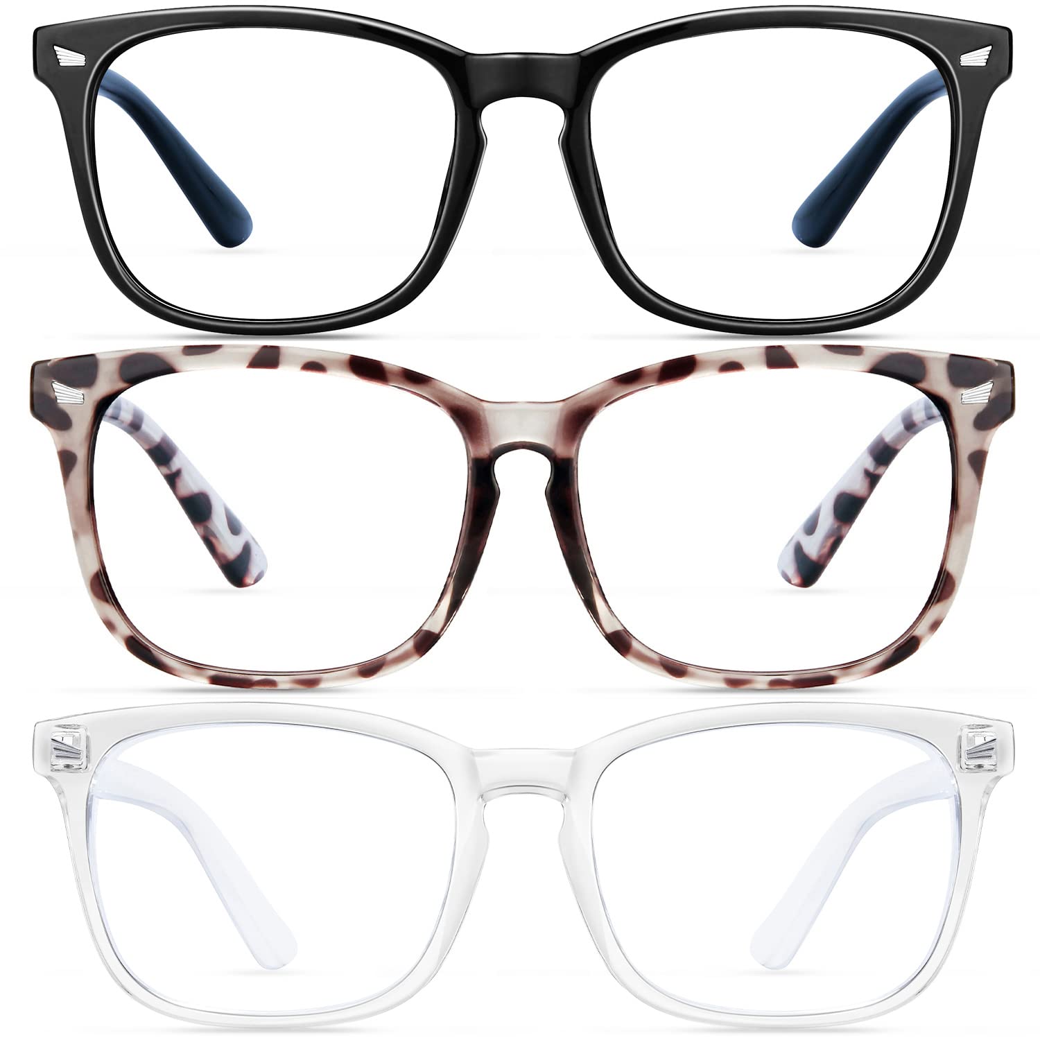 Blue Light Blocking Glasses for Women & Men - 3 Pack Anti Eyestrain Computer Glasses for Reading, Gaming, TV & Phone Use - Reduce Digital Eye Fatigue for Office, Study & Screen Time