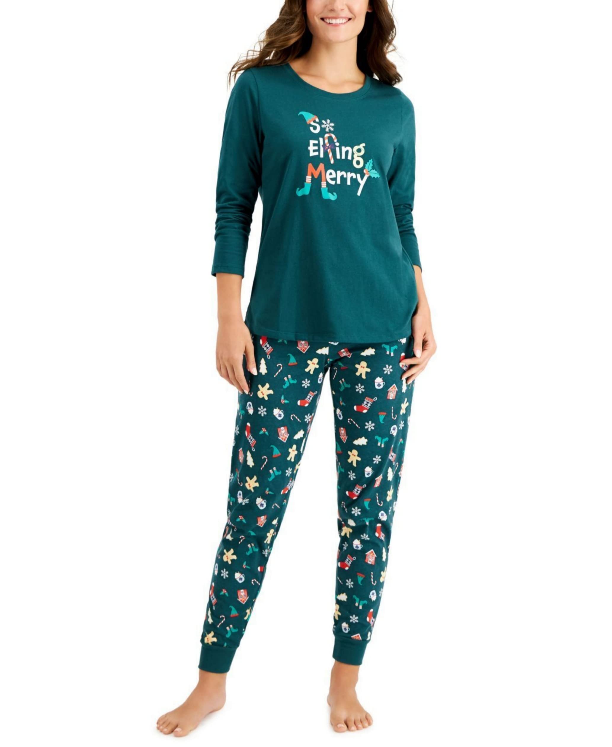 Elf Themed Matching Family Pajama Set - Women's Christmas Sleepwear (Medium) | Cozy Holiday Pajamas for Family Photos & Christmas Morning