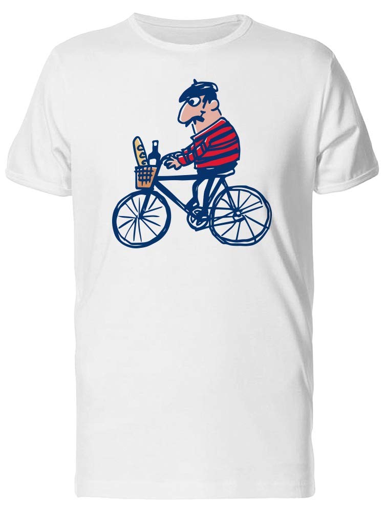 French Man on Bicycle Graphic T-Shirt for Men - Casual Vintage Style Tee for Cycling Enthusiasts & Urban Fashion
