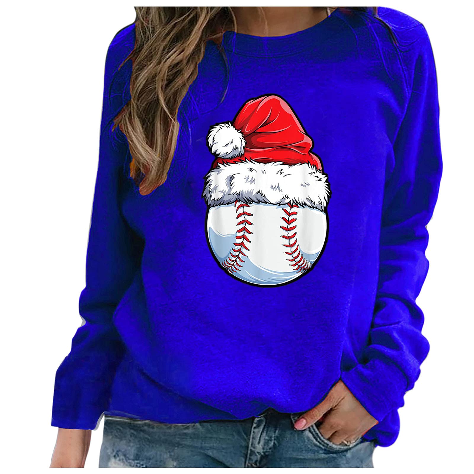 Women's Christmas Long Sleeve Crewneck Sweatshirt - Cute Printed Pullover Blouse for Casual Wear | Holiday Party, Family Gathering, Office Outfit