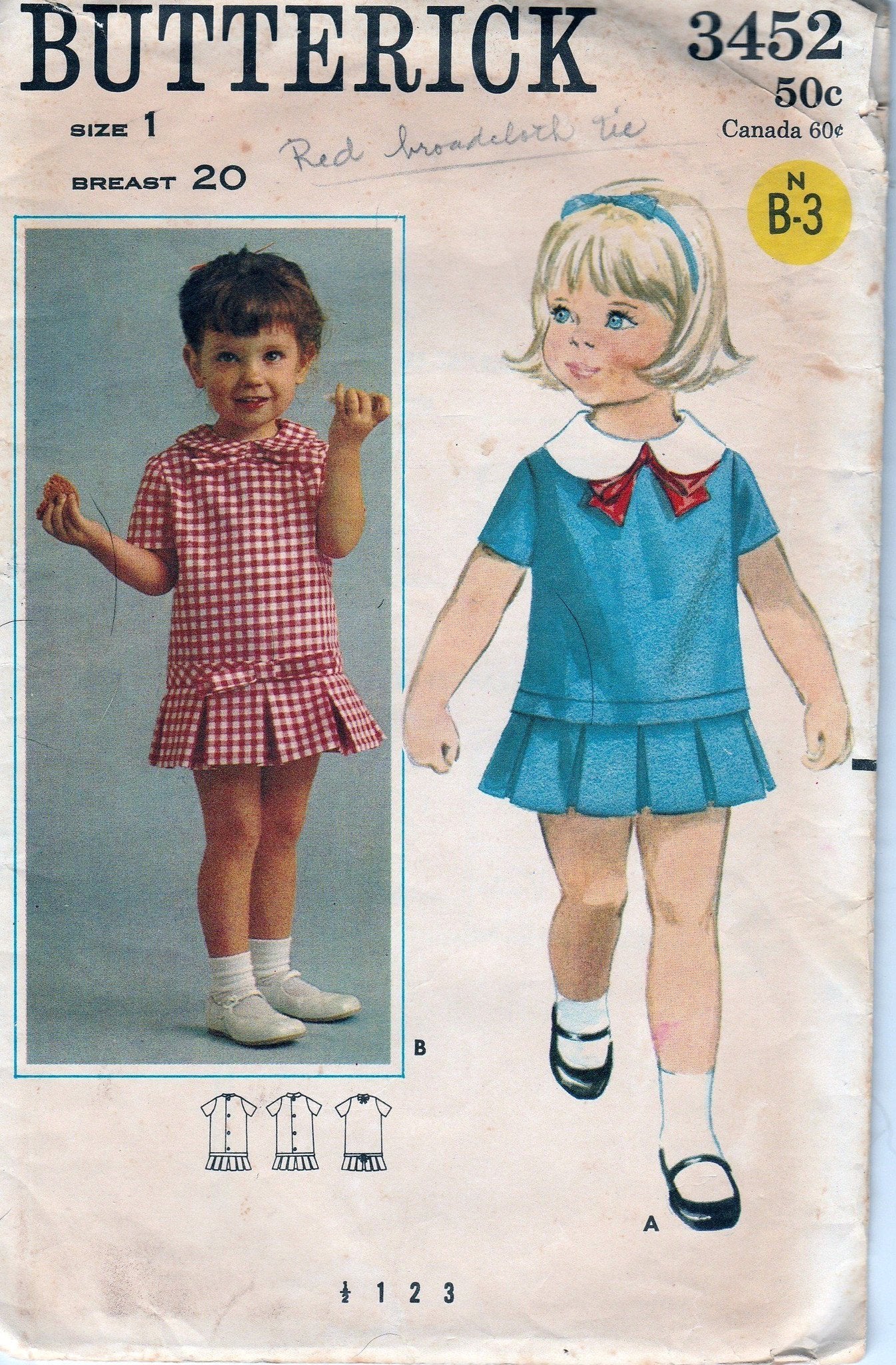 Butterick 3452 Vintage 1960s Little Girls Dress Sewing Pattern - Toddler One Piece Dress with Box Pleats for Parties & Special Occasions