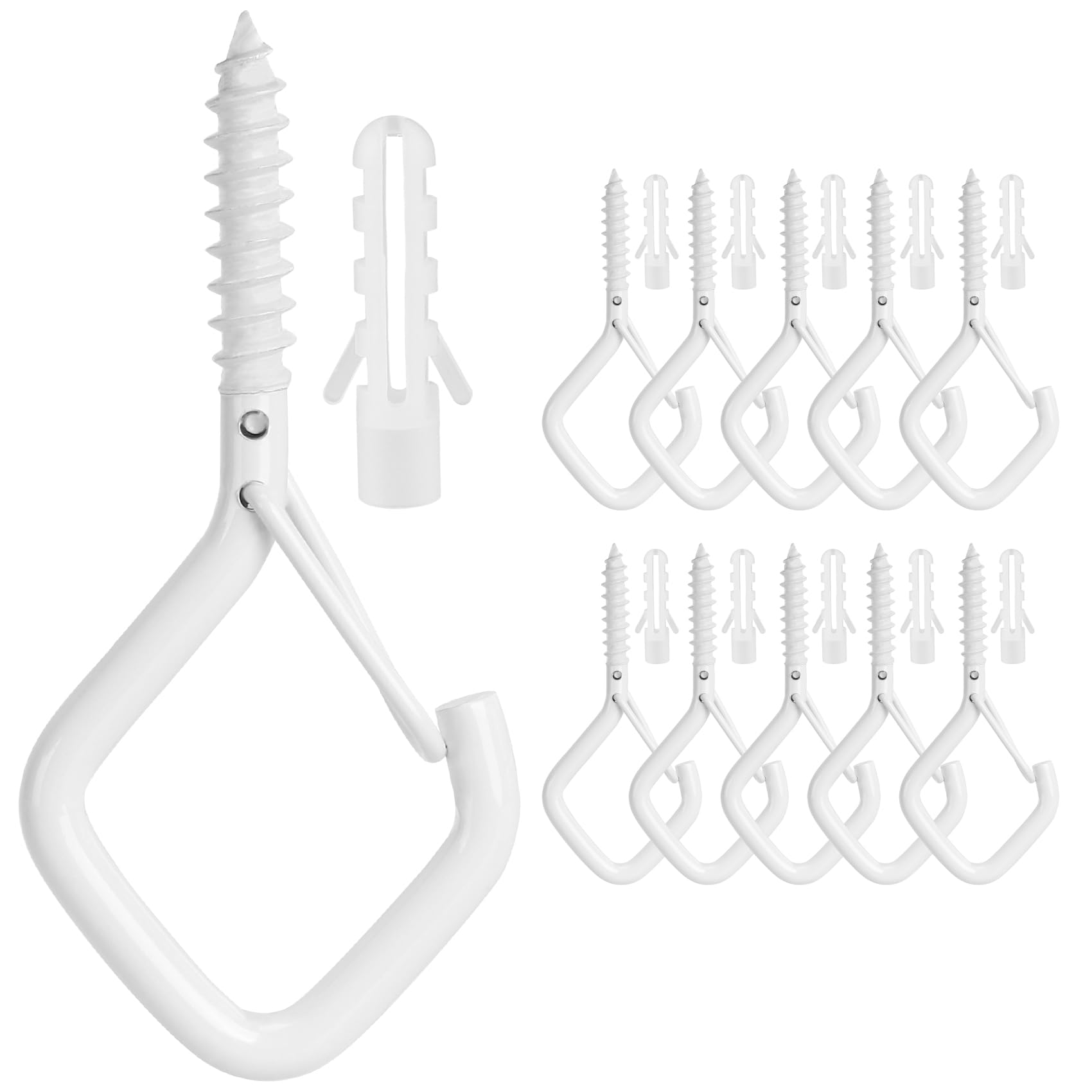 10-Pack Heavy Duty Ceiling Hooks - White Screw-in Metal Hooks for Hanging Lights, Plants & Decor - Wall Mount Garage Hooks, Christmas Light Clips & Siding Hooks - Perfect for Home, Office & Outdoor Use
