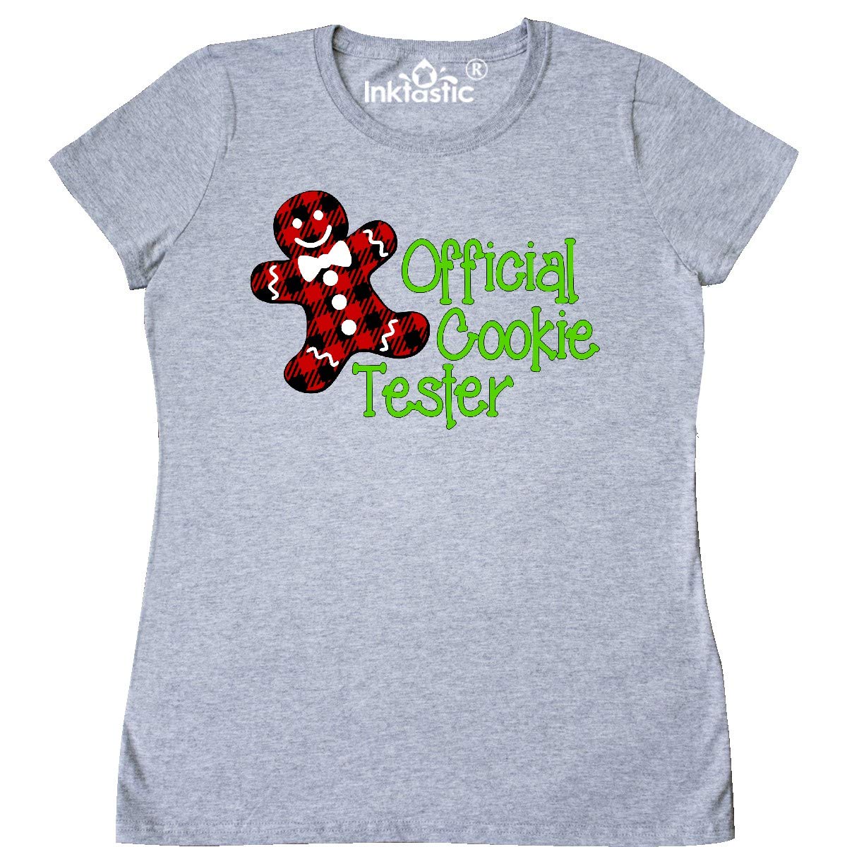 Inktastic Official Cookie Tester Red Plaid Gingerbread Man Women's T-Shirt - Funny Christmas Baking Apparel for Women, Holiday Gift for Bakers & Cookie Lovers