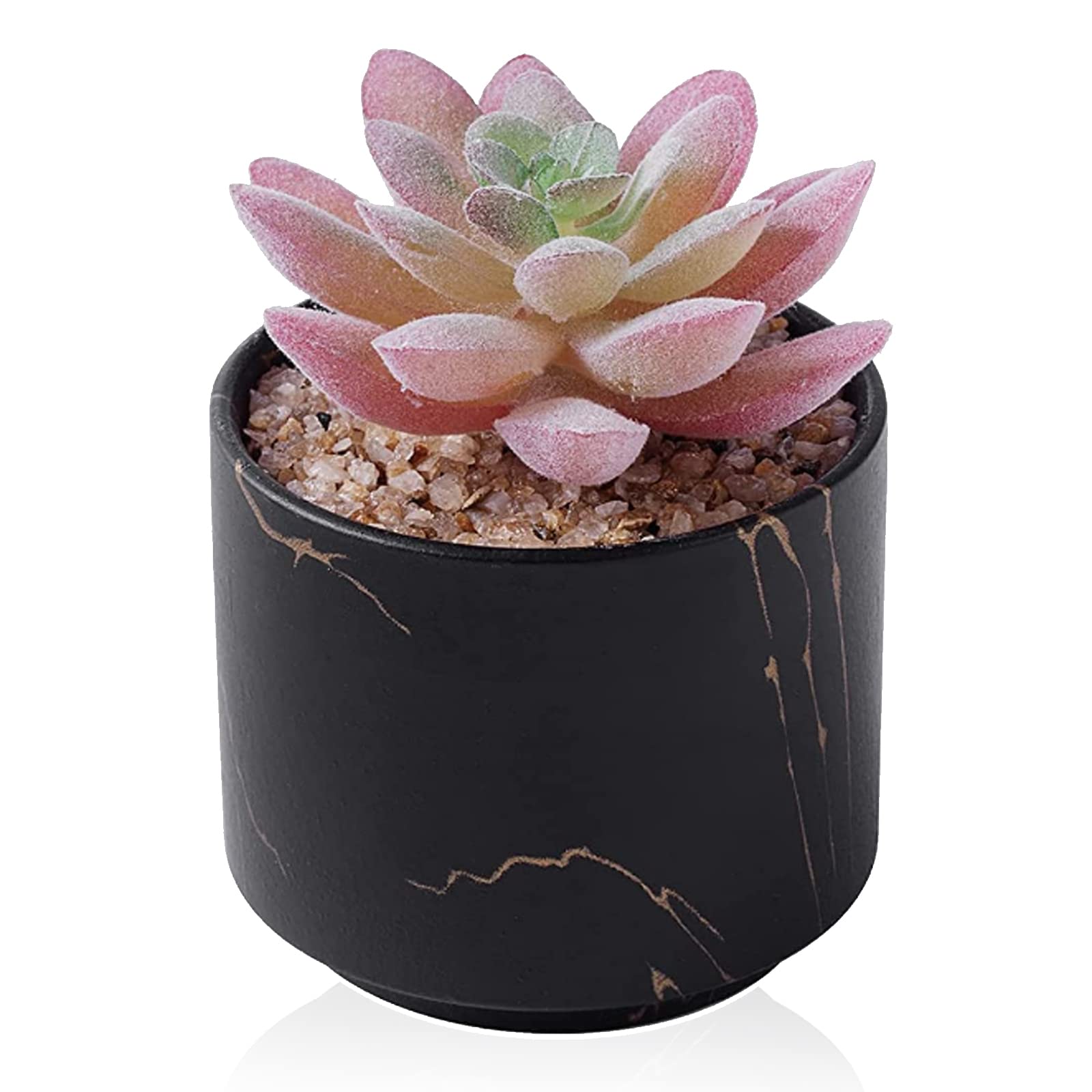 Zenmag Mini Artificial Succulents in Black Ceramic Pots - Fake Plants for Desk, Office, Home Decor - Perfect for Living Room, Bathroom, Bedroom & Aesthetic Workspace - Cute Tabletop Decor for Women (1PC)