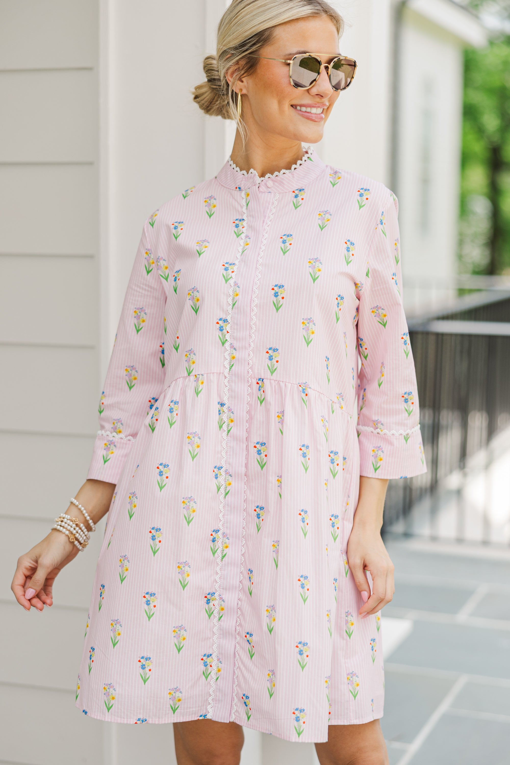 Always The One Pink Floral & Striped Shift Dress - Women's Summer Casual Dress for Beach, Party & Office Wear