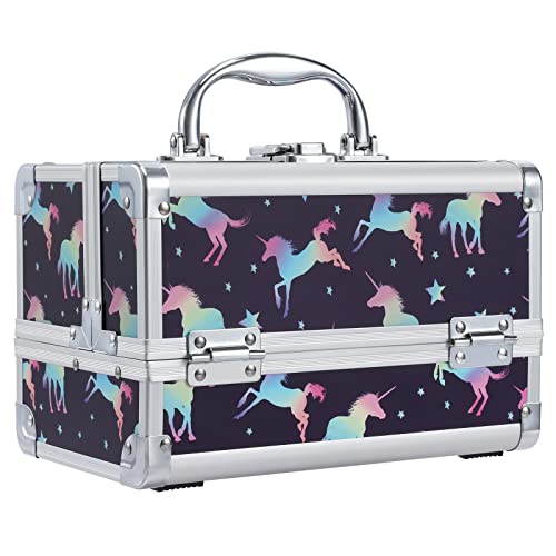 Joligrace Unicorn Makeup Train Case - 2-Tier Cosmetic Organizer with Mirror for Travel, Girls & Professional Makeup Artists | Perfect for Home Storage, Salon Use & Travel Accessories