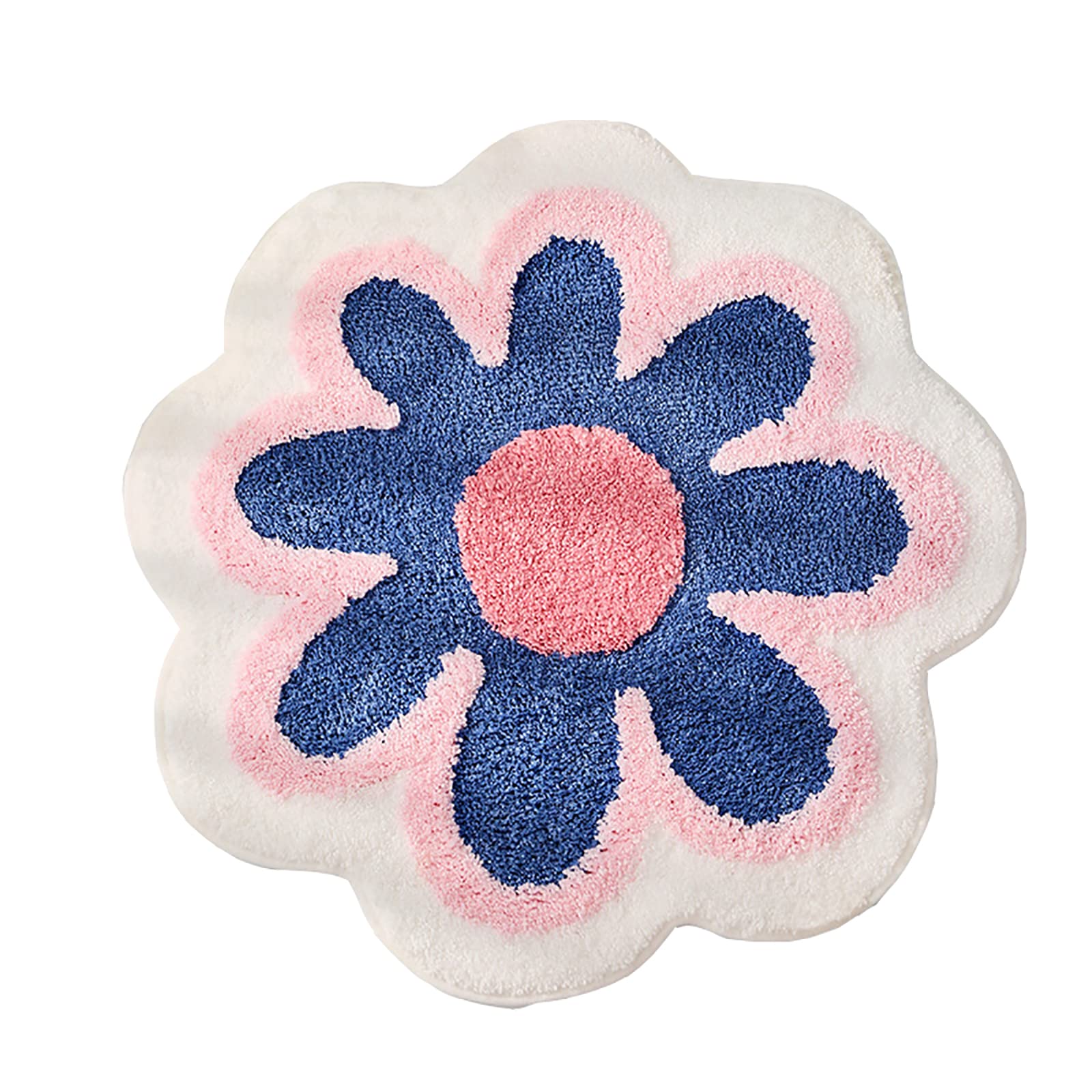 Non-Slip Sunflower Shaped Microfiber Bath Mat - 23.6 Inch Daisy Petal Area Rug for Bathroom, Bedroom & Kitchen | Absorbent Floor Mat for Home Decor, Living Room & Bedside | Blue Floral Carpet