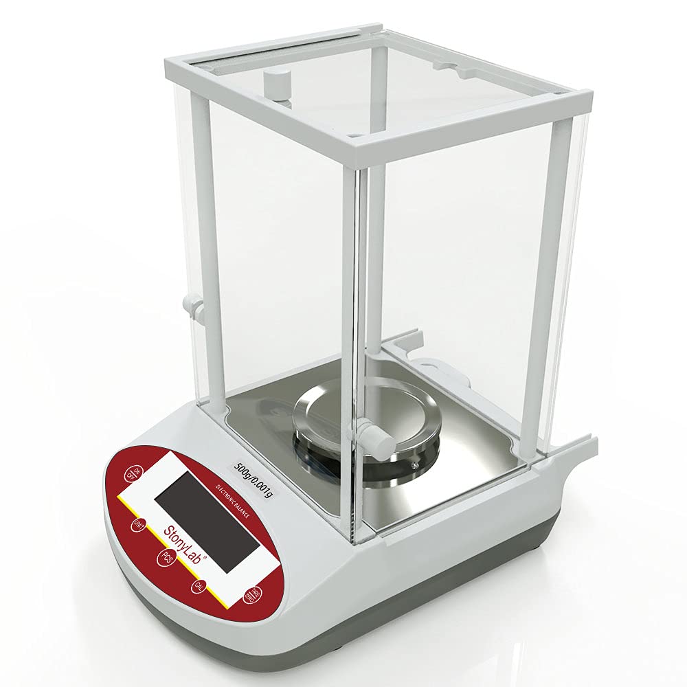 Stonylab 500g x 0.001g Precision Analytical Balance - High Accuracy Laboratory Electronic Scale with Shield & LED Display for Jewelry, Science & Pharmacy (110V) - Perfect for Gold Weighing, Chemical Measurement & Research Labs