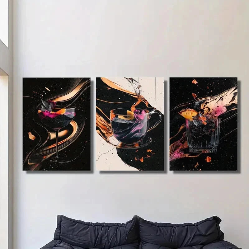 3-Piece Vibrant Cocktail & Wine Glass Metal Wall Art - Ready to Hang Bar Decor for Home, Kitchen, or Restaurant - Perfect Gift for Wine Lovers & Entertaining
