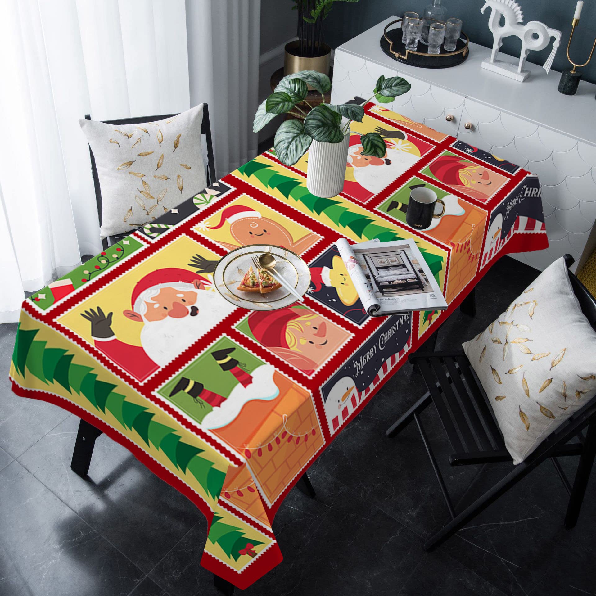 Festive Christmas Santa Claus Plaid Red Tablecloth - Waterproof & Wipeable Polyester Table Cover for Rectangle Tables (60x120 Inches) - Perfect for Holiday Dinner Parties, Kitchen Decor & Christmas Celebrations