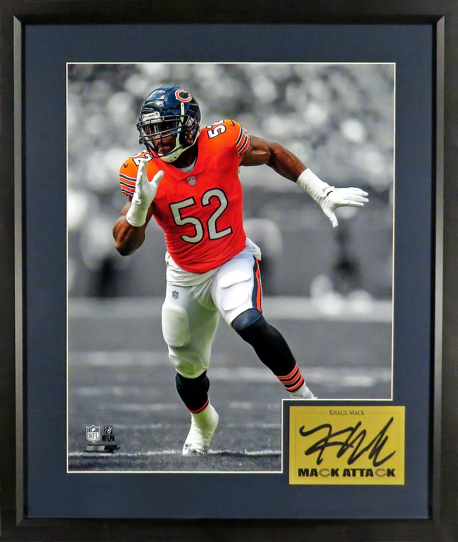 Khalil Mack Framed 'Bears' 11x14 Spotlight Photograph (Engraved Series) - Premium NFL Collectible for Home, Office & Man Cave Decor