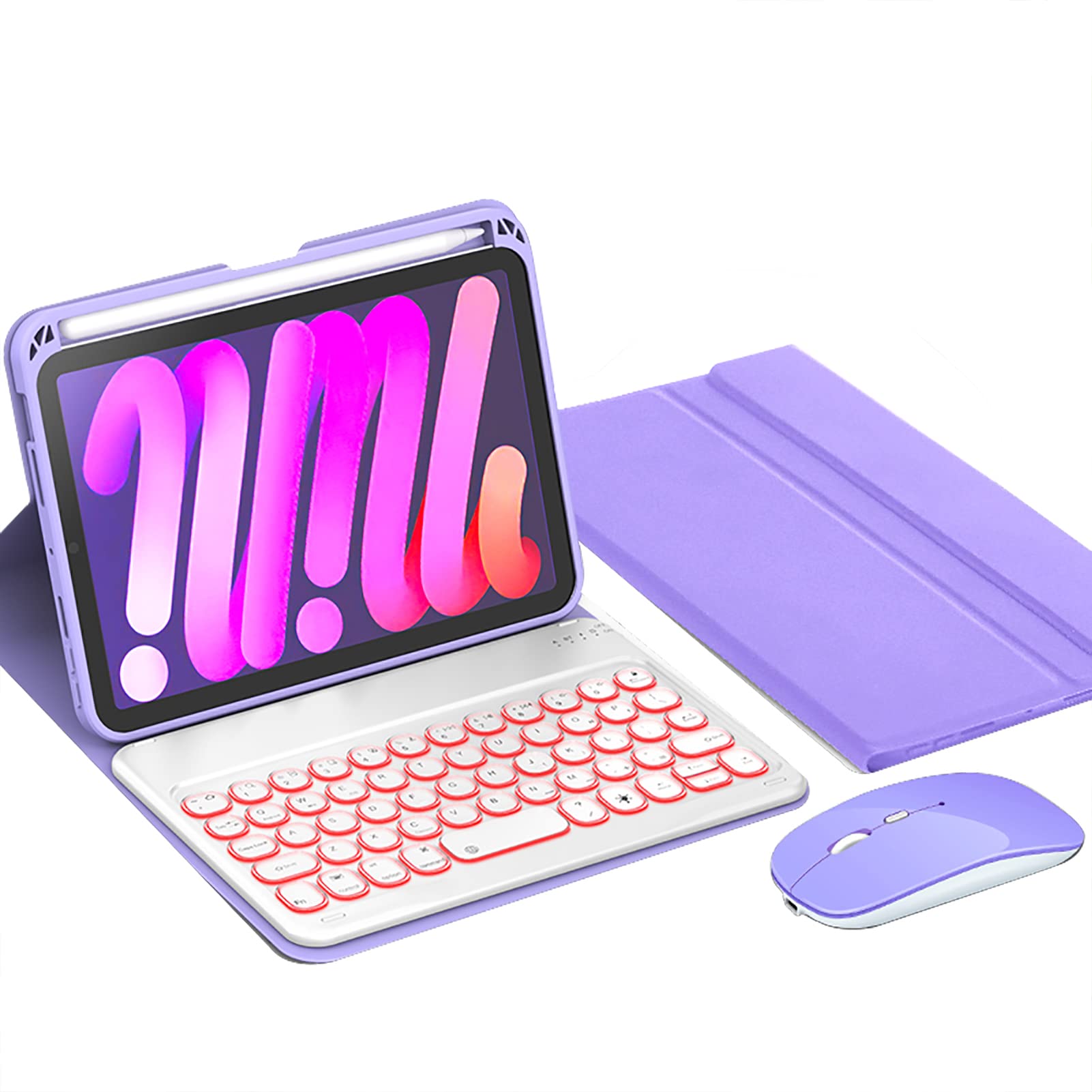 WYZDQ Wireless Magnetic Backlit Keyboard Case for iPad Mini 6th Gen 8.3 Inch (2021) - Detachable Slim Smart Folio Stand Cover with Backlight & Wireless Mouse (Purple) | Perfect for Work, Travel & Home Office Use