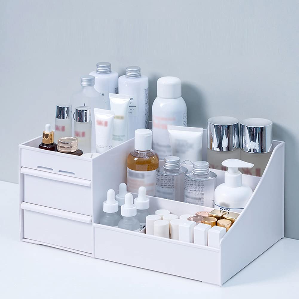 Large Capacity White Makeup Organizer & Jewelry Storage Box - Desktop Cosmetic Organizer for Nail Polish, Brushes, Accessories | Perfect for Vanity, Bathroom, Travel & Home Decor