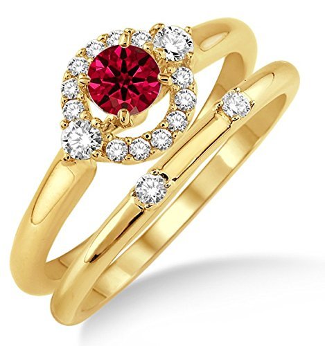 1.25 Carat Natural Ruby & Diamond Flower Halo Bridal Ring Set in 10k Yellow Gold – Perfect for Engagement, Wedding, and Anniversary Gifts