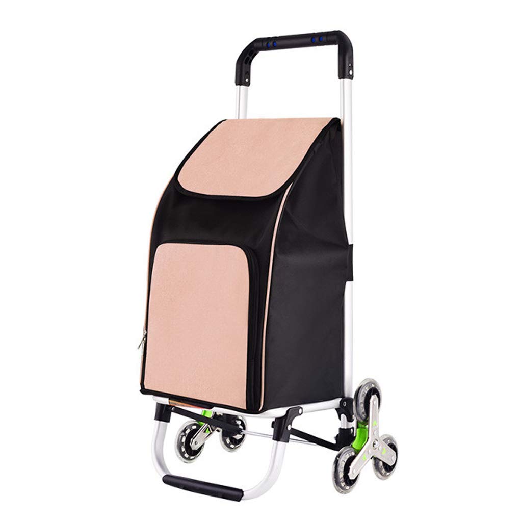 6-Wheel Collapsible Folding Wagon Cart - Lightweight Portable Shopping Trolley with Stair Climbing for Grocery, Market & Travel | Perfect for Outdoor Picnics, Beach Trips & Home Organization (Khaki)