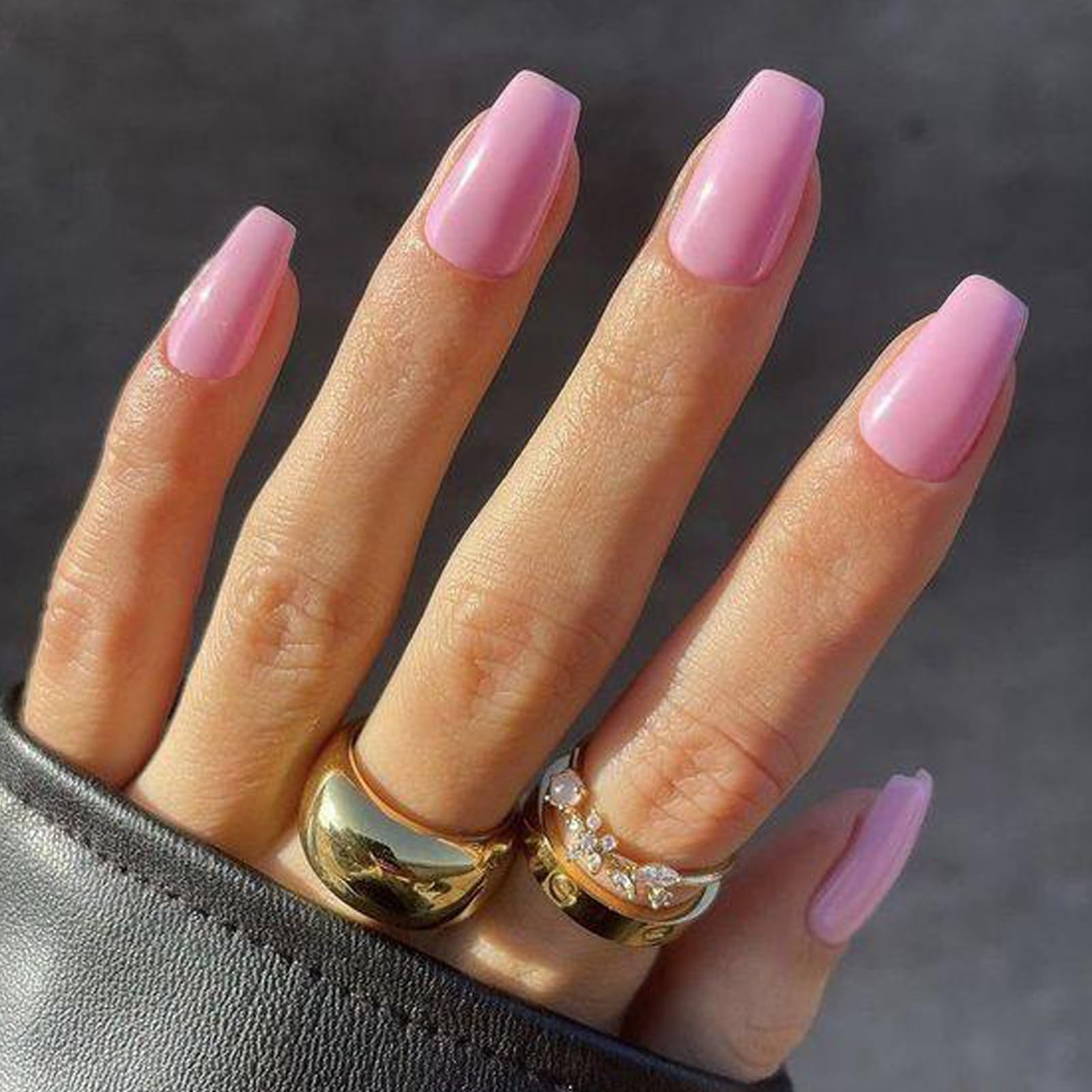 GLAMERMAID Short Coffin Press on Nails - 24Pcs Light Pink Glossy Medium Square Fake Nails with UV Finish | Reusable Acrylic False Nails Manicure Kit for Women | Perfect for Spring Summer, Weddings & Special Occasions