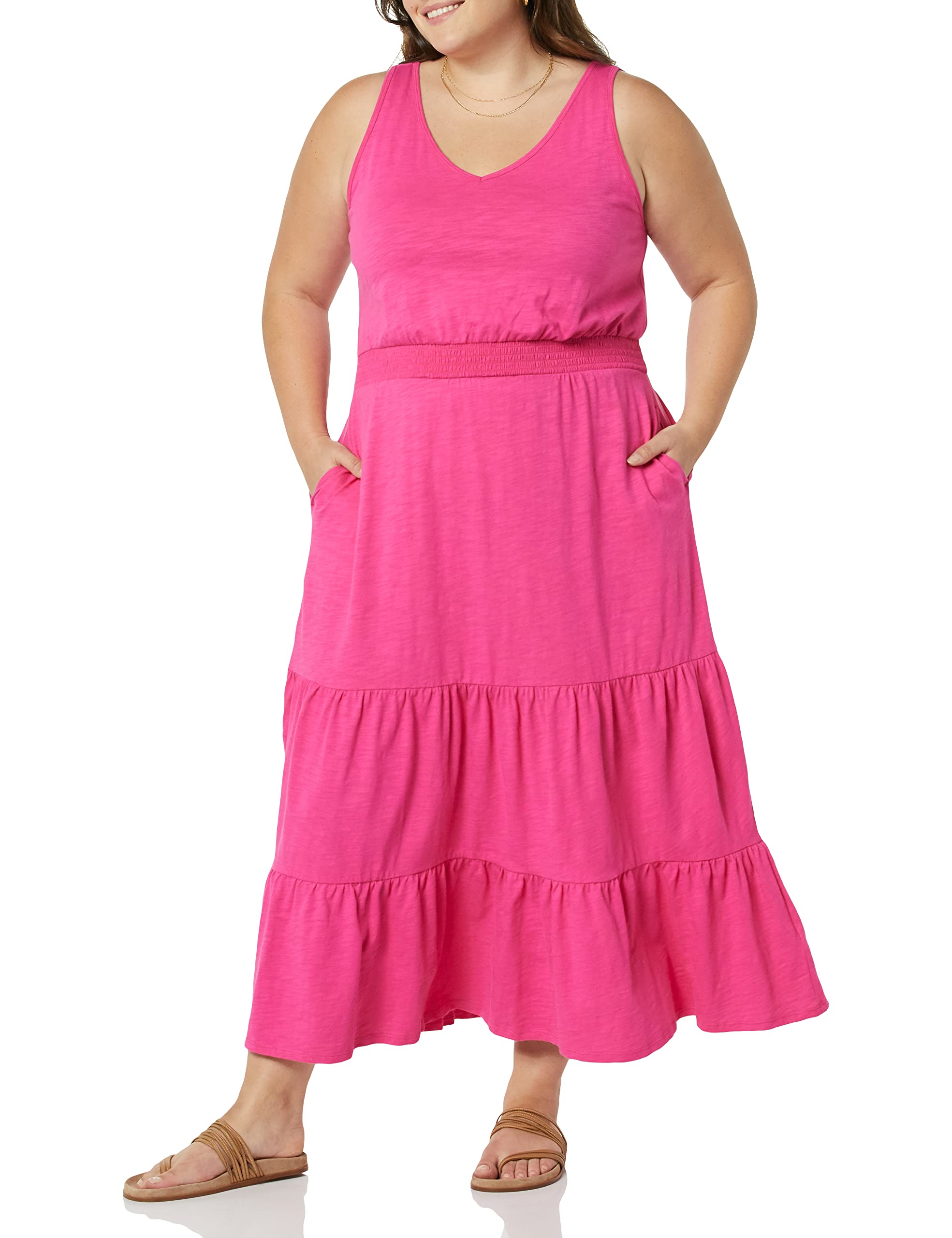 Amazon Essentials Women's Sleeveless Elastic Waist Summer Maxi Dress - Flowy Casual Sundress for Beach, Vacation & Everyday Wear | Lightweight Comfortable Dress for Women