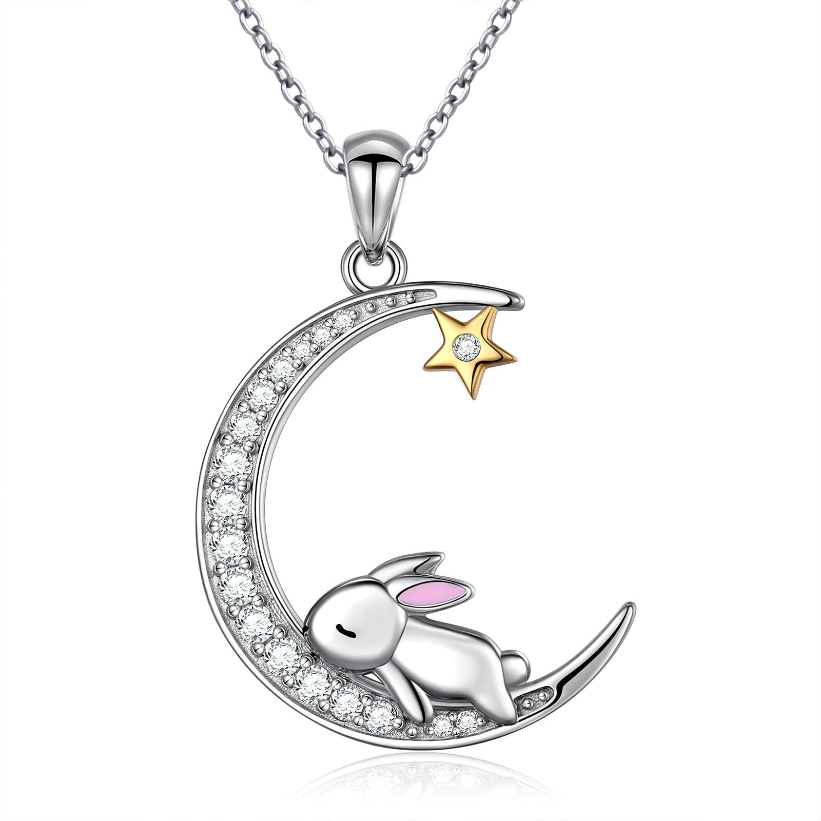 925 Sterling Silver Cute Animal Moon Pendant Necklace for Women - Elegant Birthday Jewelry Gift for Her, Anniversary Present, Valentine's Day Romantic Keepsake | Perfect for Date Nights, Parties and Special Occasions