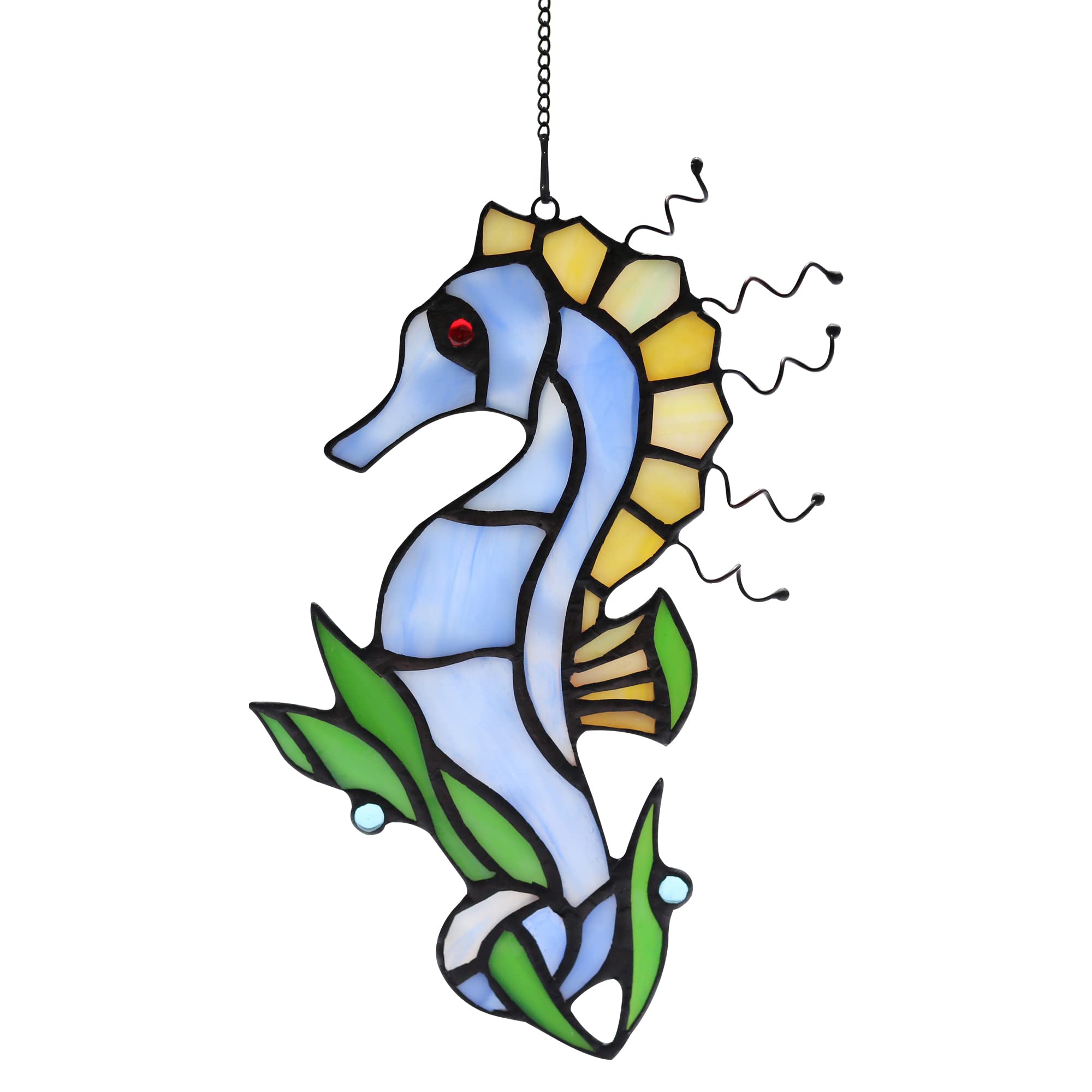 Handmade Seahorse Stained Glass Suncatcher - Ocean-Themed Wall Hanging Decor for Windows, Living Room, Bedroom & Kitchen | Marine Life Ornament Perfect for Beach House Decor, Coastal Home Accents & Gift Ideas