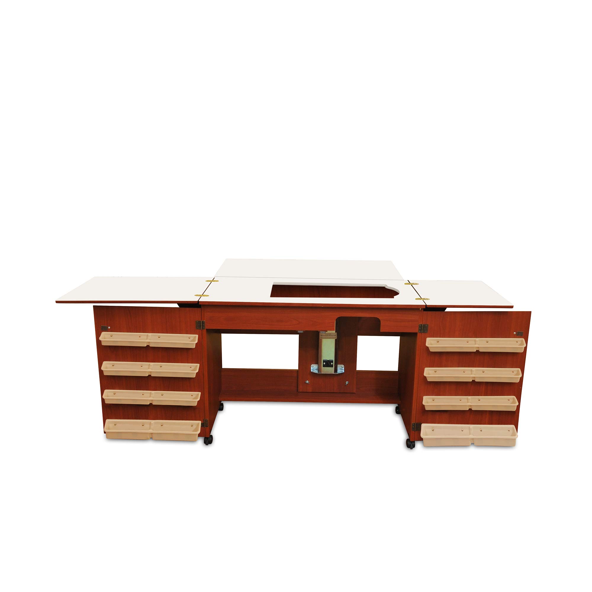 Arrow 702 Bertha Sewing Cabinet - Sturdy Portable Craft Table with Wheels for Sewing, Quilting & Cutting | Features Airlift Mechanism & Storage Space | Cherry Wood Finish | Perfect for Home Studios & DIY Craft Projects