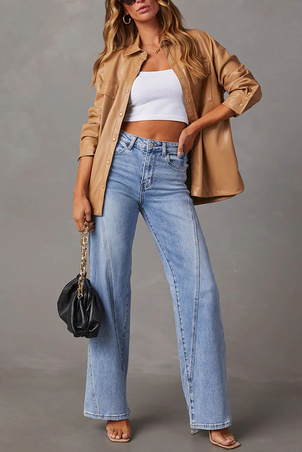 Stylish Patchwork Casual Loose Fit Pocket Wide Leg Jeans for Women - Comfortable High Waist Denim Pants for Everyday Wear, Street Style & Boho Outfits