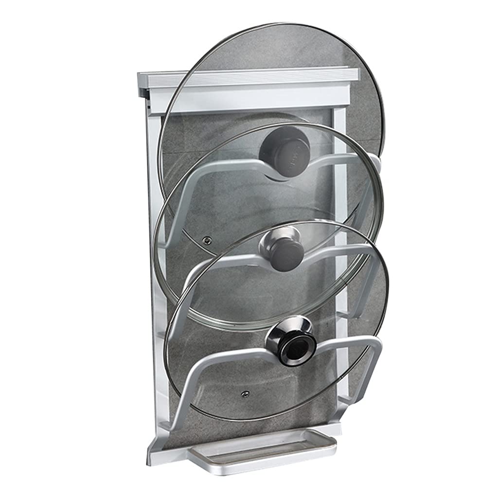 3-Tier Wall Mount Pot Lid Organizer Rack - No Drill Aluminum Cookware Cover Holder for Kitchen Storage (Silver) | Space-Saving Solution for Pots, Pans & Baking Sheets
