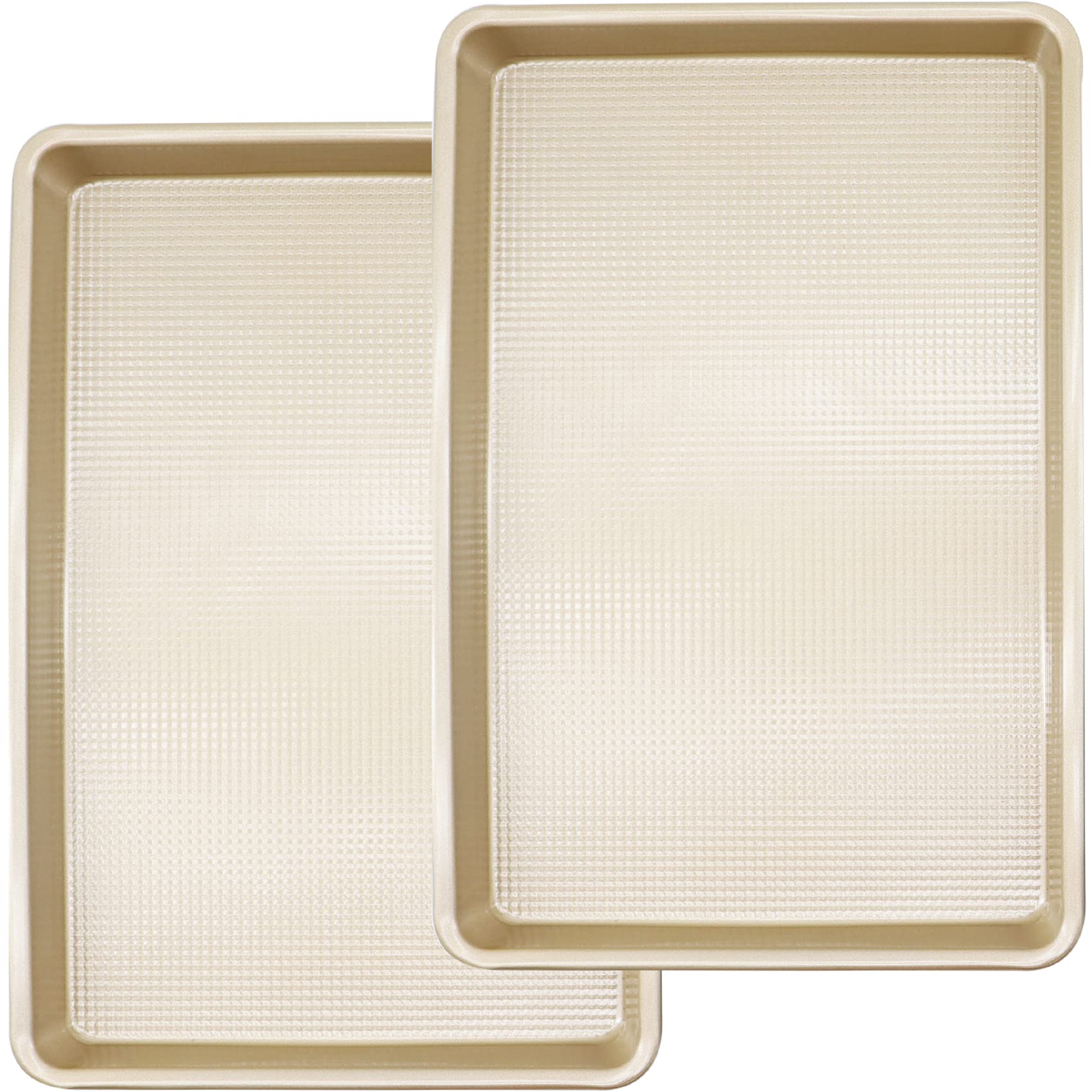 Amcorla Non Stick Jelly Roll Pans - 10x15 Inch Gold Textured Baking Sheet Set (2-Pack) for Cookies, Cakes & Pastries - Perfect for Home Baking, Holiday Treats & Party Desserts