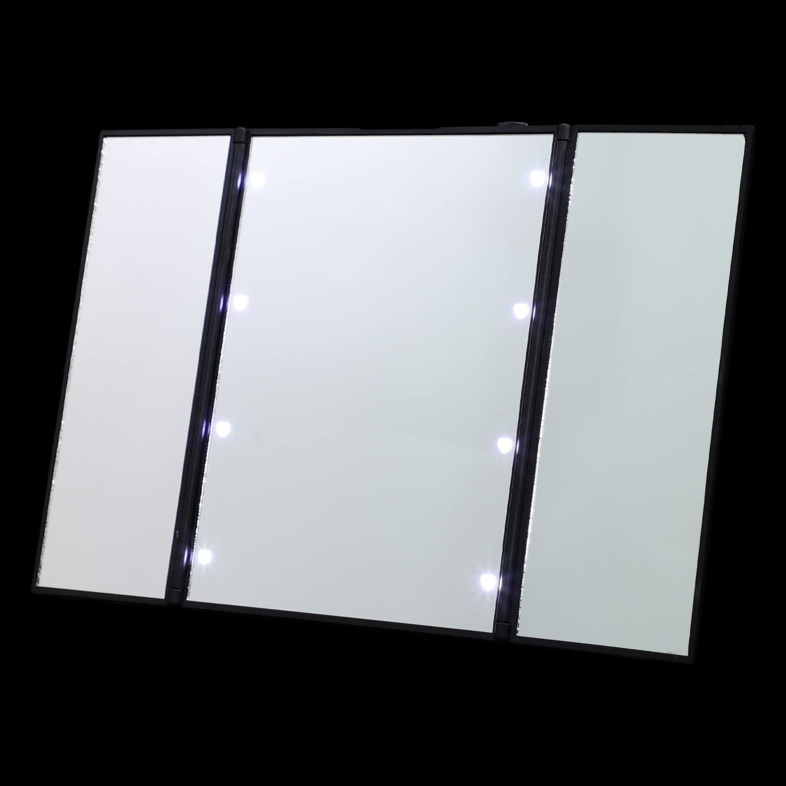 FRCOLOR 3-in-1 LED Vanity Mirror with Touch Control - Foldable Trifold Makeup Mirror with Adjustable Brightness, Perfect for Home & Travel (Black) - Ideal for Makeup Application, Skincare Routine, and Professional Cosmetology Use