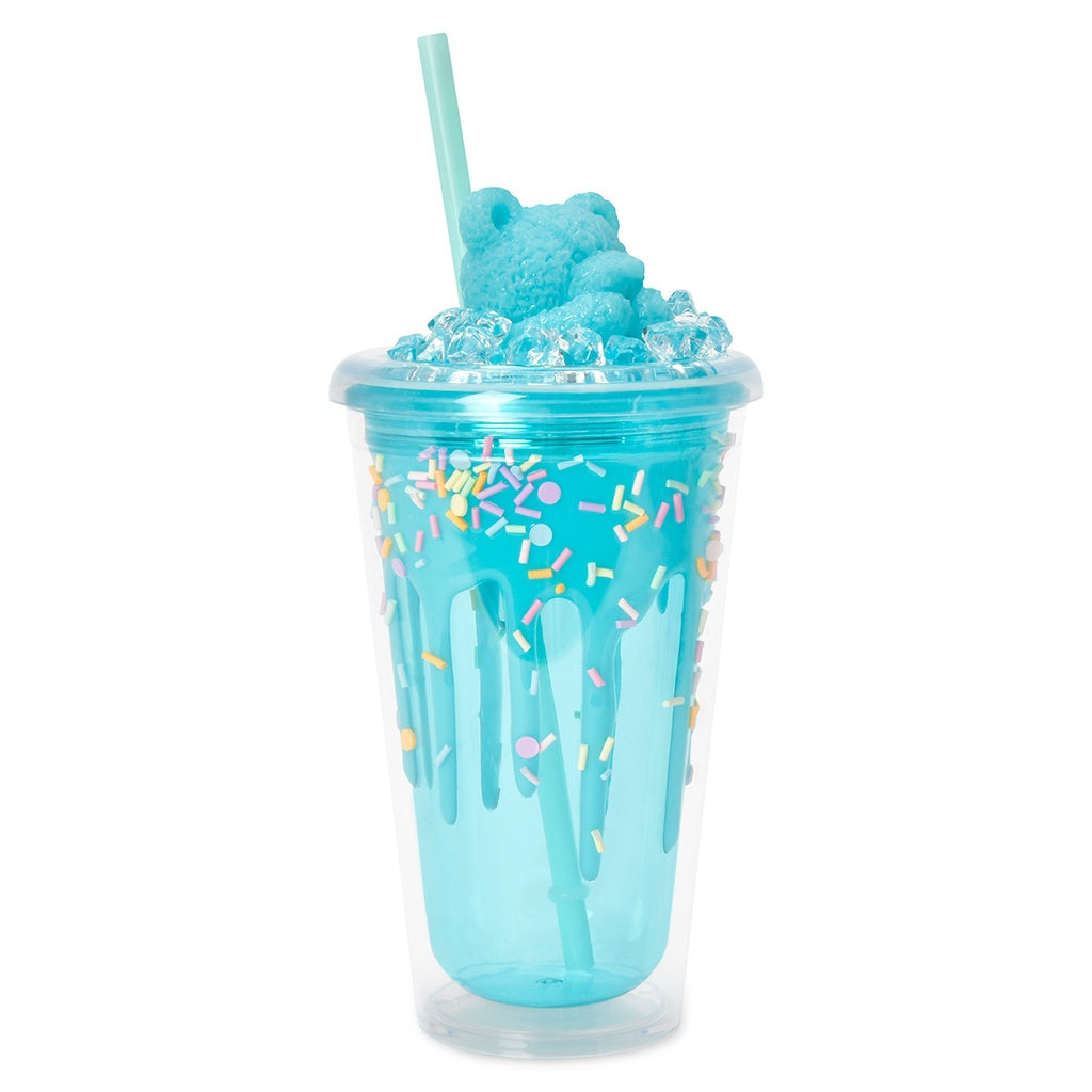 Iscream Blue Bear Sparkle Tumbler - 20oz Insulated Stainless Steel Cup with Lid & Straw, Perfect for Kids Drinks, Iced Coffee & Smoothies - Great for School, Travel & Outdoor Activities