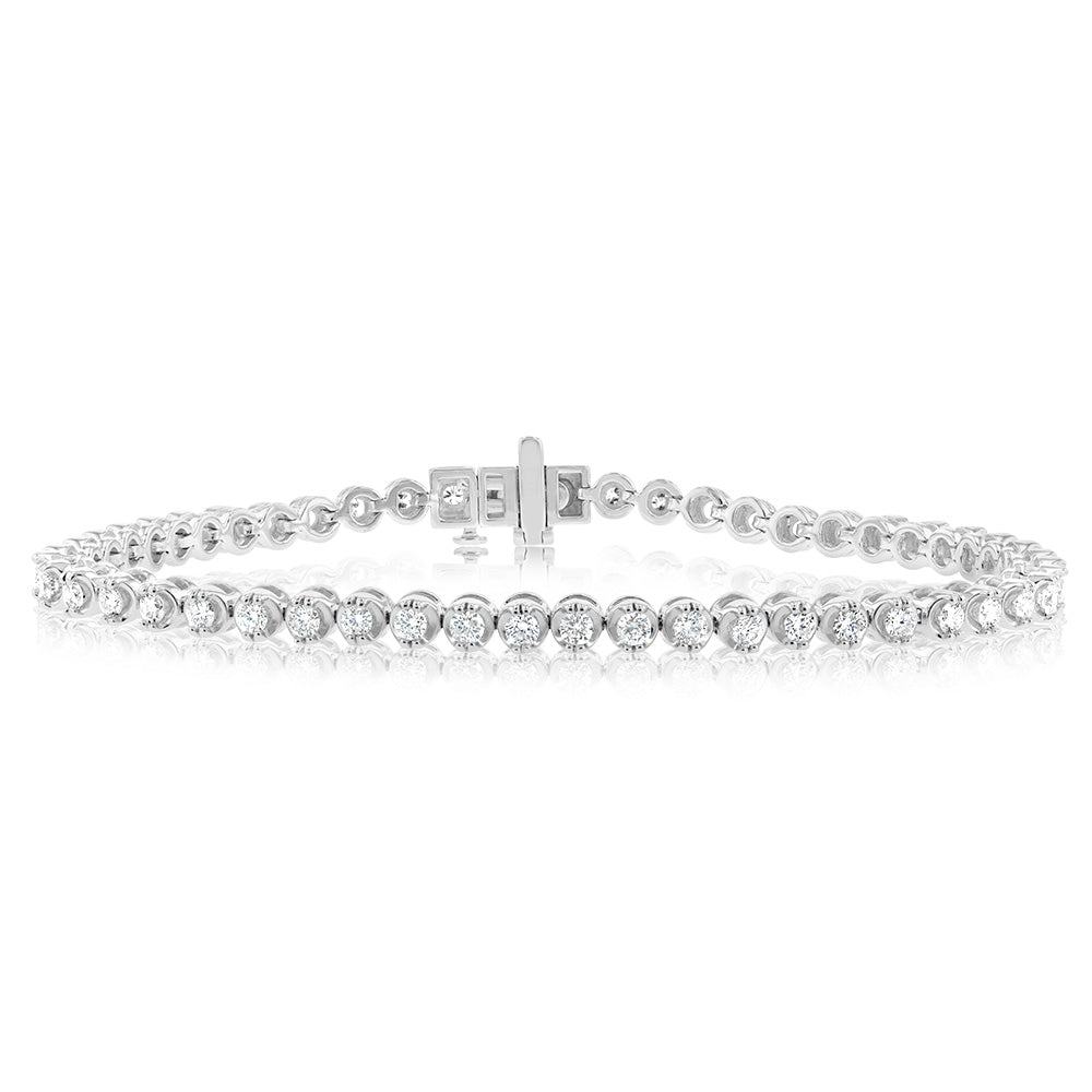 14K White Gold 2 Carat Diamond Tennis Bracelet with 51 Brilliant Cut Diamonds - 7 Inch Adjustable Length for Women - Perfect for Weddings, Anniversaries & Special Occasions