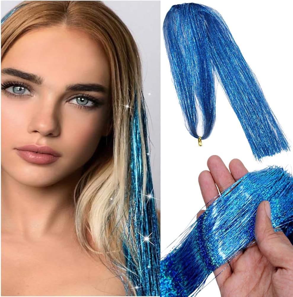 INAAYA Hair Tinsel Glitter Extensions - Colorful Sparkle Hair Highlights for Women & Girls (Pack of 1, Style M11) | Perfect for Parties, Festivals & Special Occasions