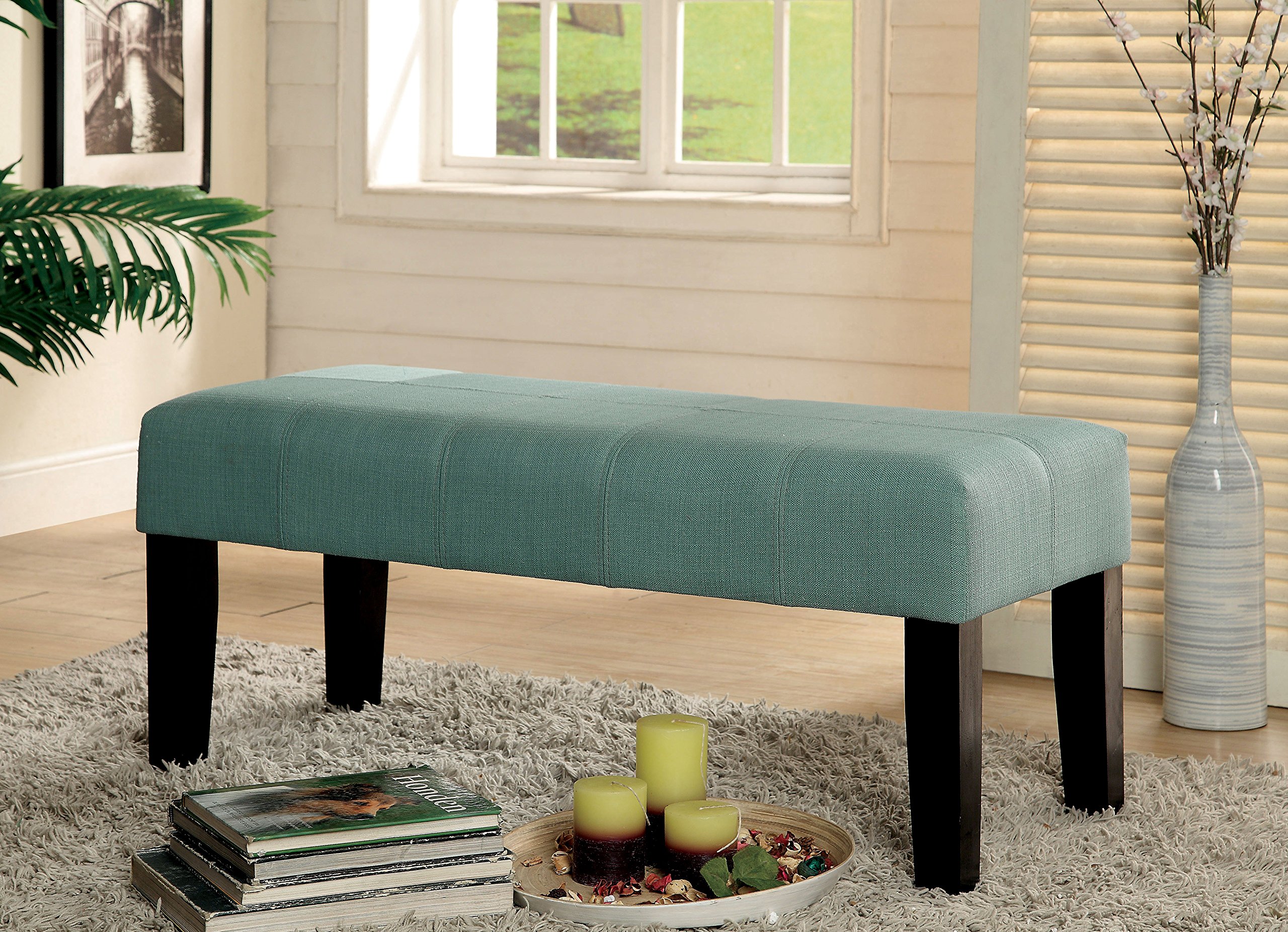 Furniture of America Brandie Upholstered Accent Bench in Blue - Stylish Living Room Seating, Bedroom Footstool & Entryway Decor