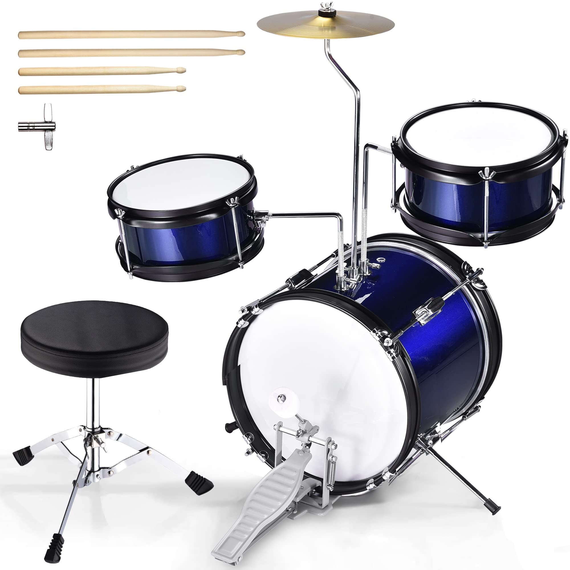 Bei Cheng Kids Drum Set - 3 Piece Drum Kit for Toddlers & Children Ages 3-12 with Adjustable Throne, Cymbal, Bass Pedal & 2 Pairs Drumsticks | 12 Inch Beginner Musical Toy | Perfect Birthday Gift for Boys & Girls | Great for Home Play, Music Class & Early Childhood Development