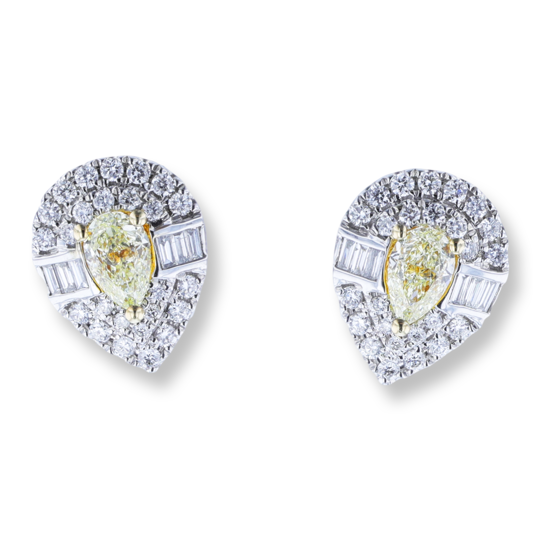 14K White Gold 0.63CTW Yellow Diamond & 0.50CTW White Diamond Halo Earrings - Luxury Dangle Earrings for Women, Perfect for Weddings, Parties & Special Occasions